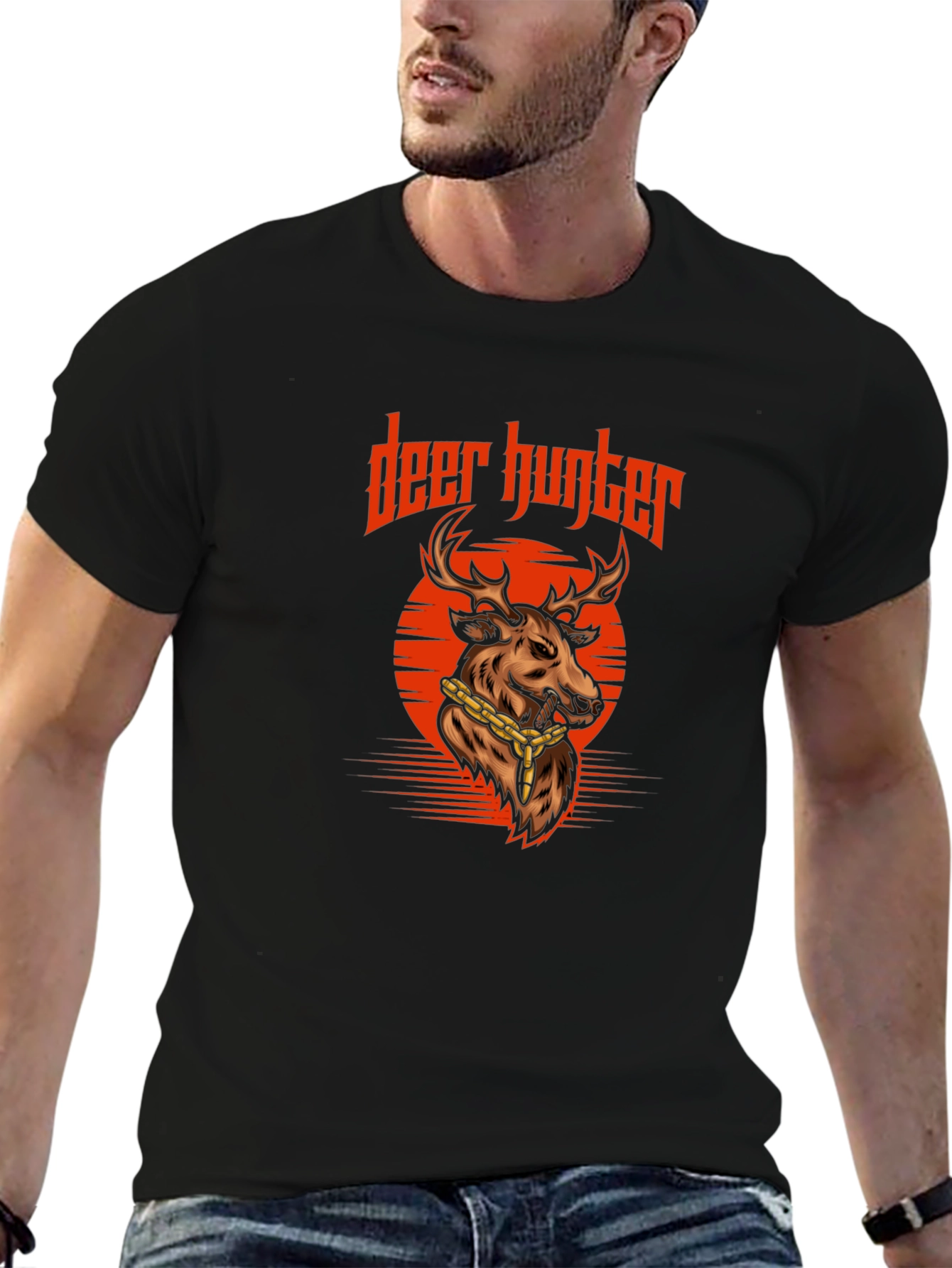Black Deer Hunter Graphic Tee - Cool Animal Design Shirt view 6