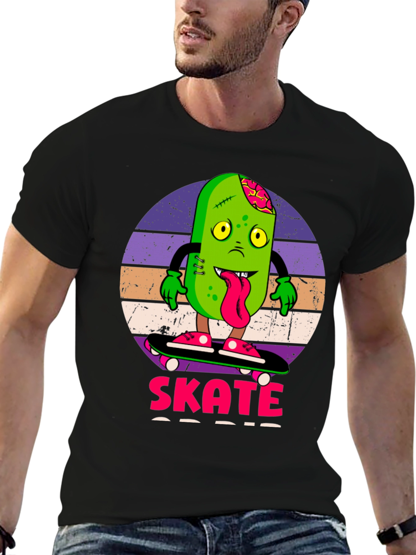Black Zombie Pickle Skate T-Shirt view 6