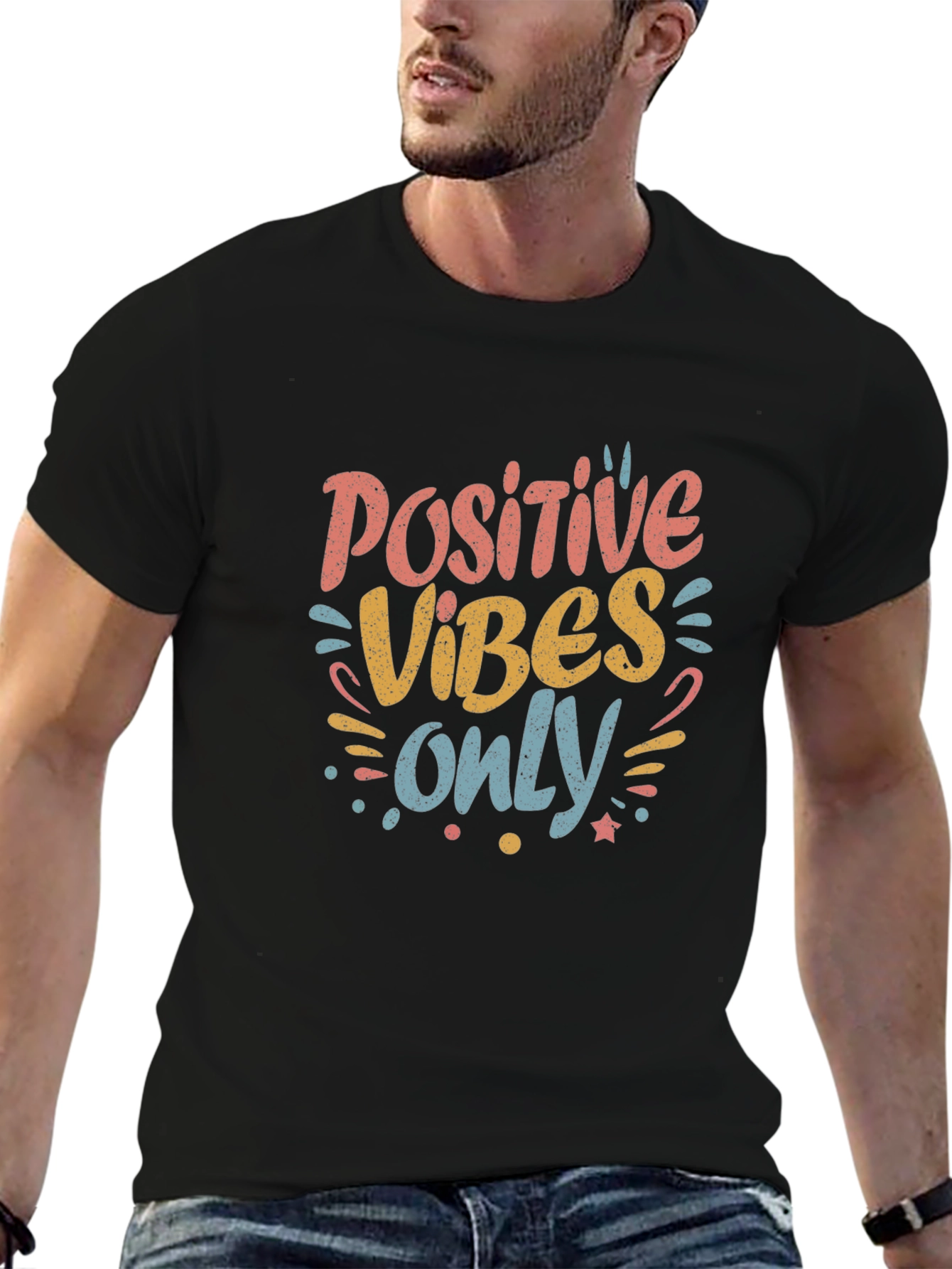 Black Positive Vibes Only Graphic Tee - Black view 6