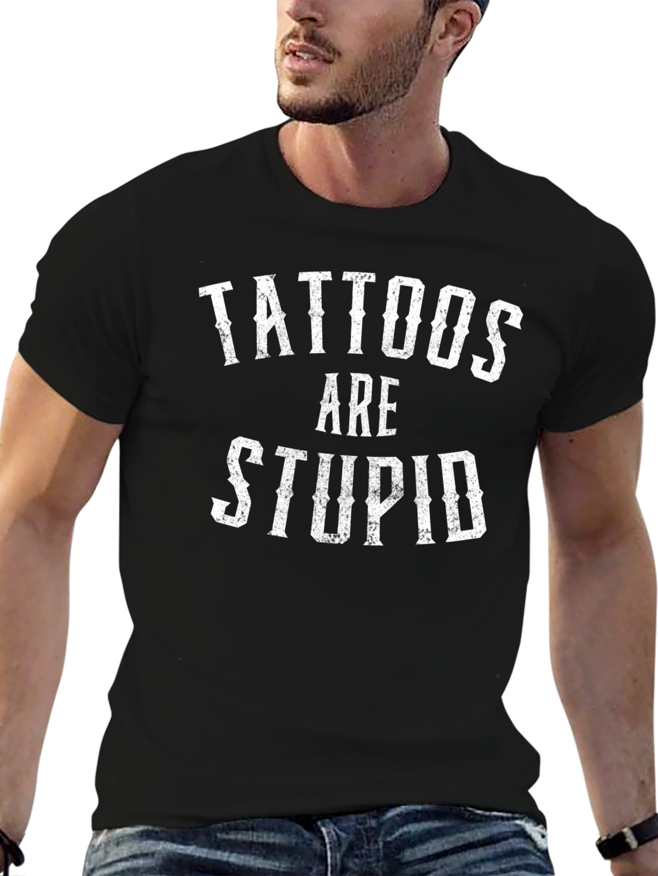 Black Tattoos Are Stupid Graphic Tee - Novelty Statement Shirt view 6