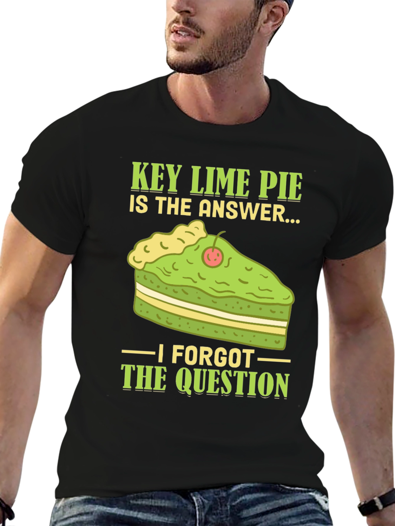 Black Key Lime Pie Answer T-Shirt - Funny Dessert Tee view 6