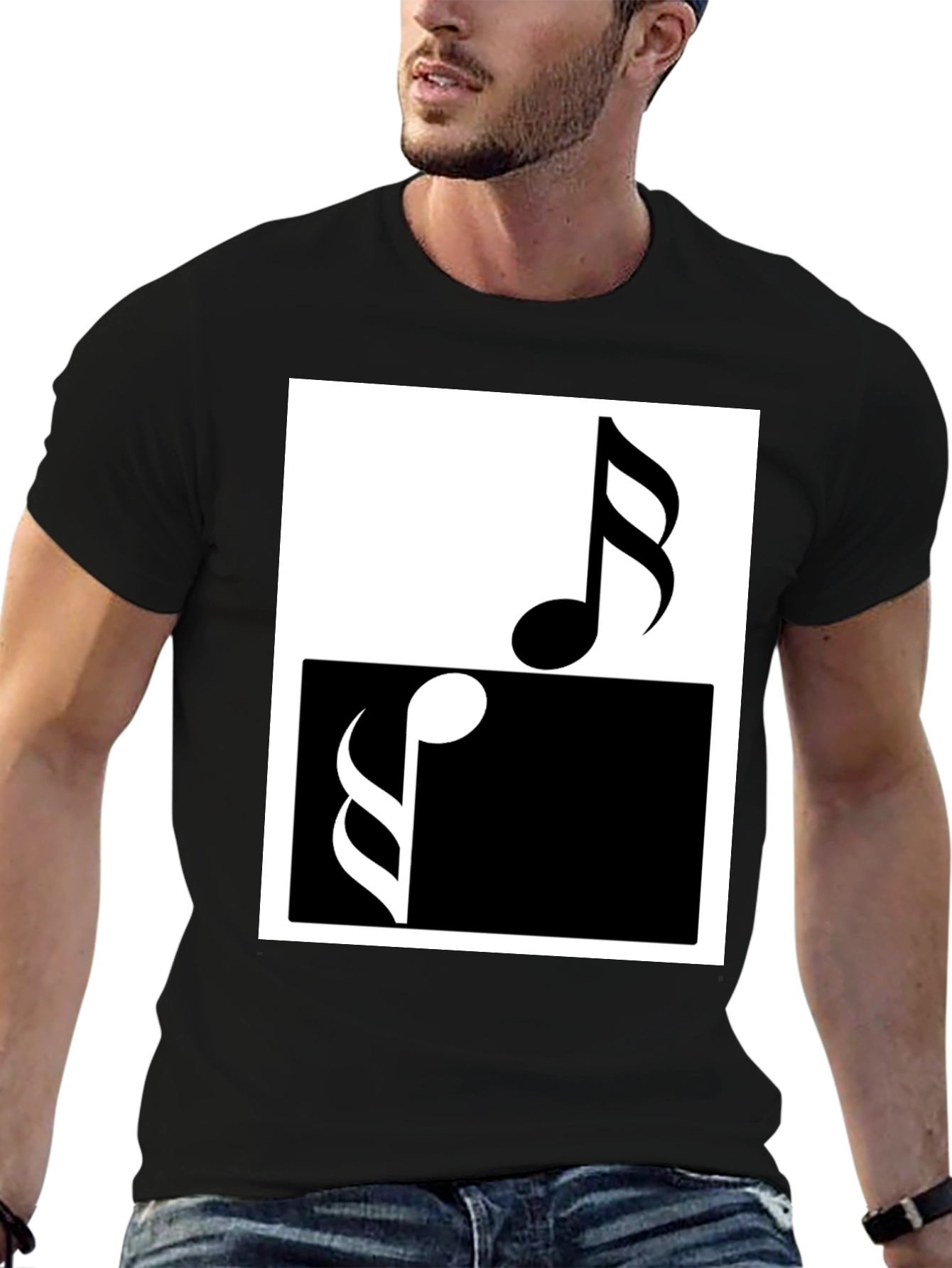 Black Music Notes Yin Yang T-Shirt view 6