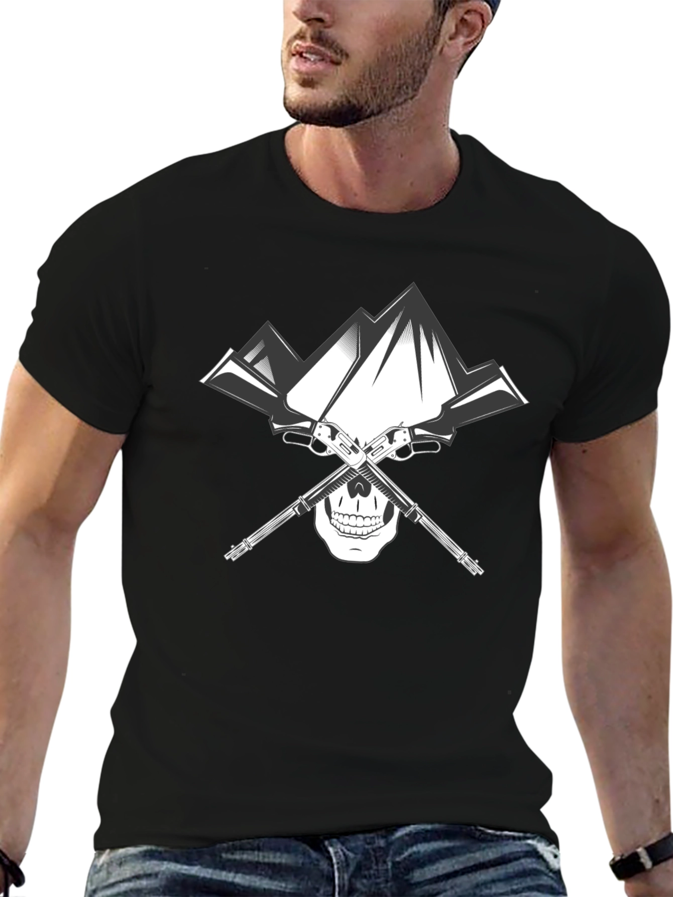 Black Skull Mountain T-Shirt - Black Graphic Tee view 6