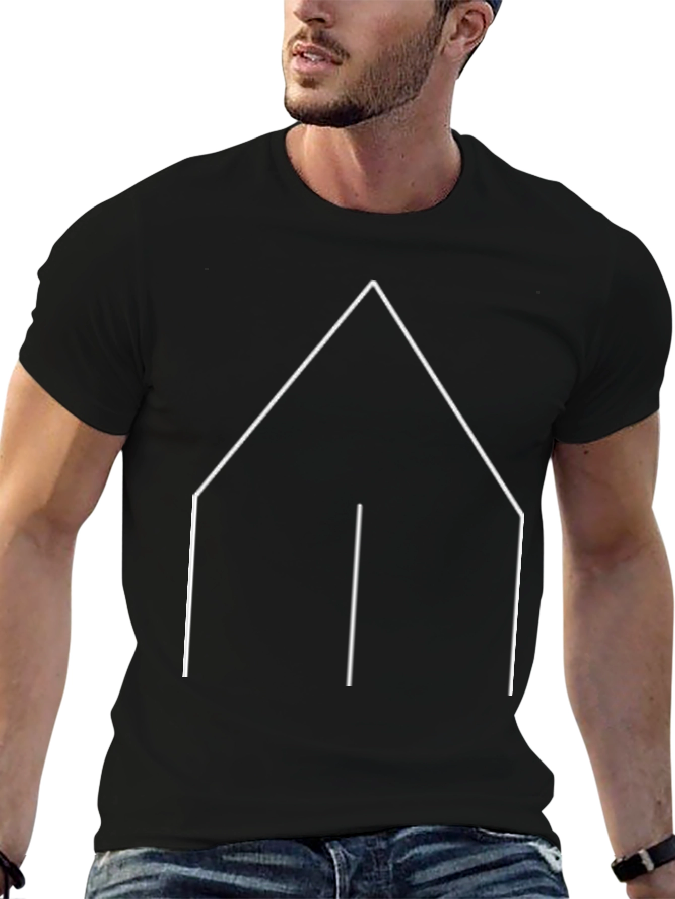 Black Minimalist Geometric House T-Shirt view 6
