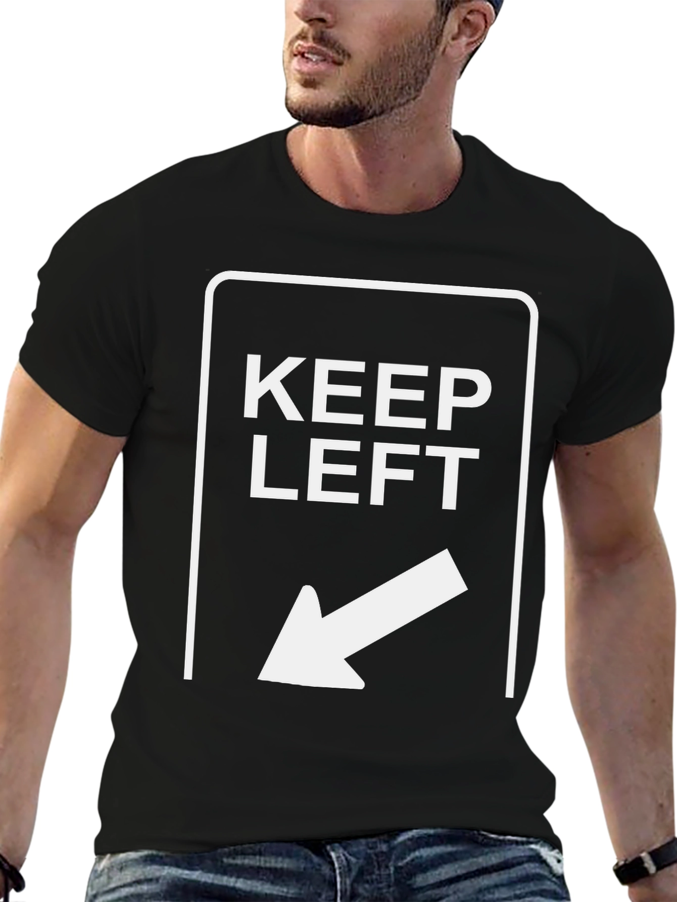 Black Keep Left Arrow Graphic T-Shirt - Directional Tee view 6