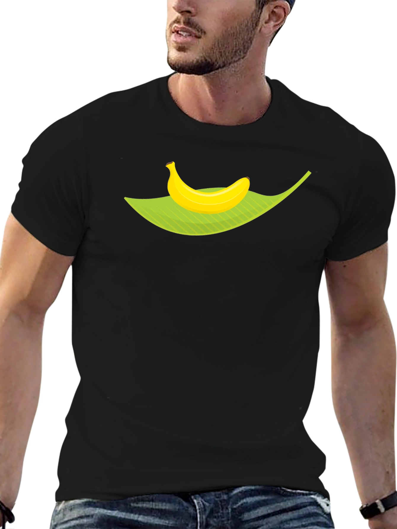 Black Banana Leaf Graphic Tee - Tropical Fruit Humor Shirt view 6