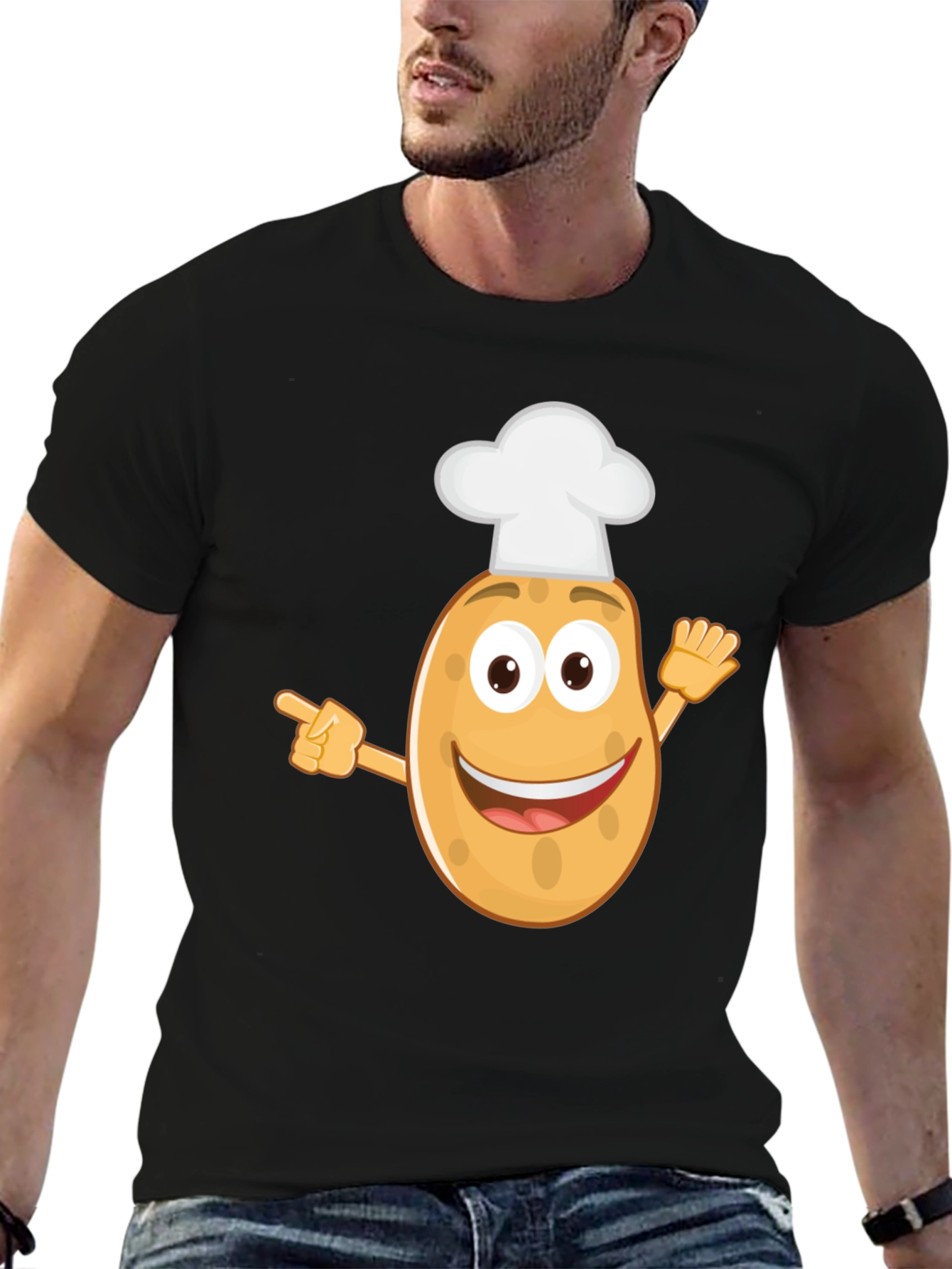Black Funny Potato Chef T-Shirt view 6