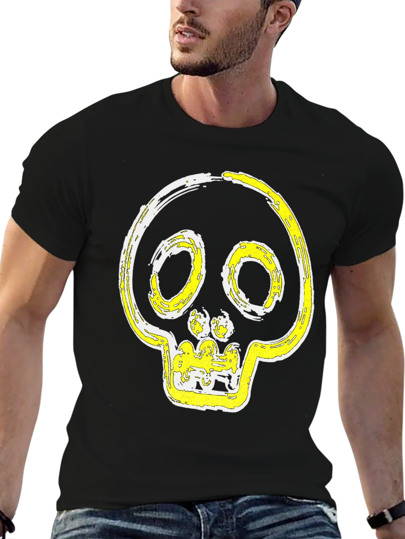 Black Skull Graphic Print T-Shirt - Modern Casual Tee view 6