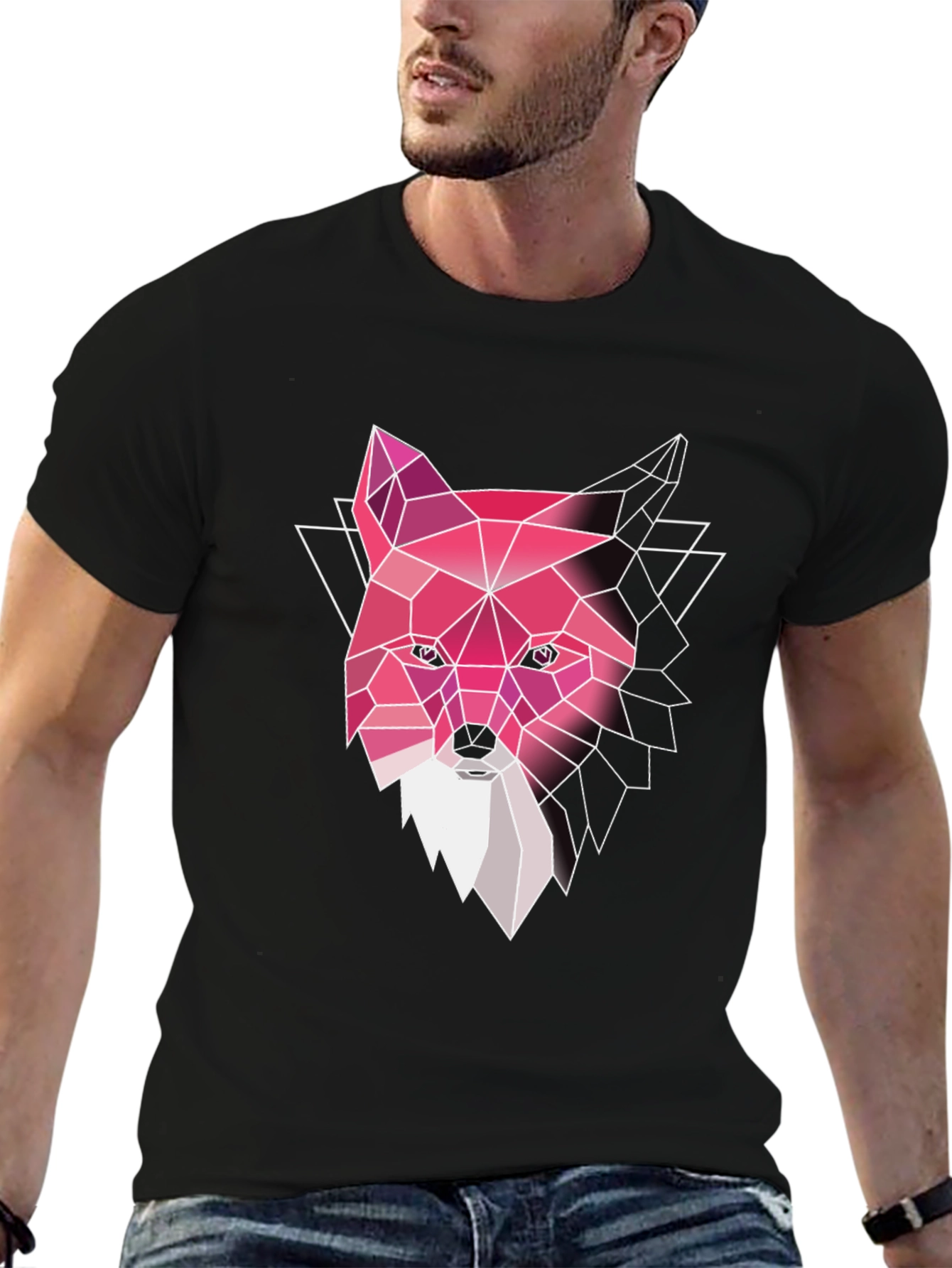 Black Geometric Fox T-Shirt - Modern Graphic Tee view 6