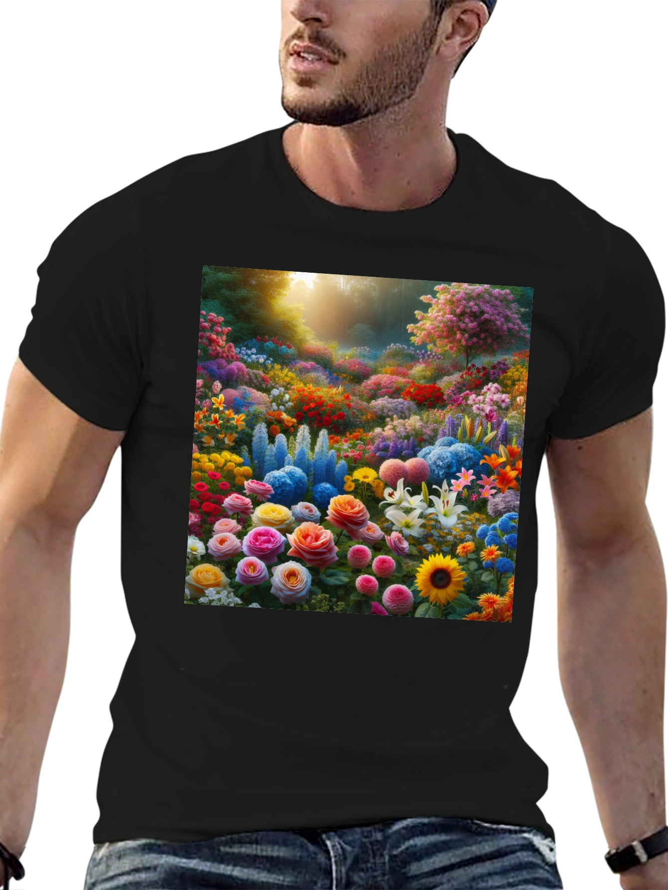 Black Floral Garden Print Crew Neck T-Shirt view 6