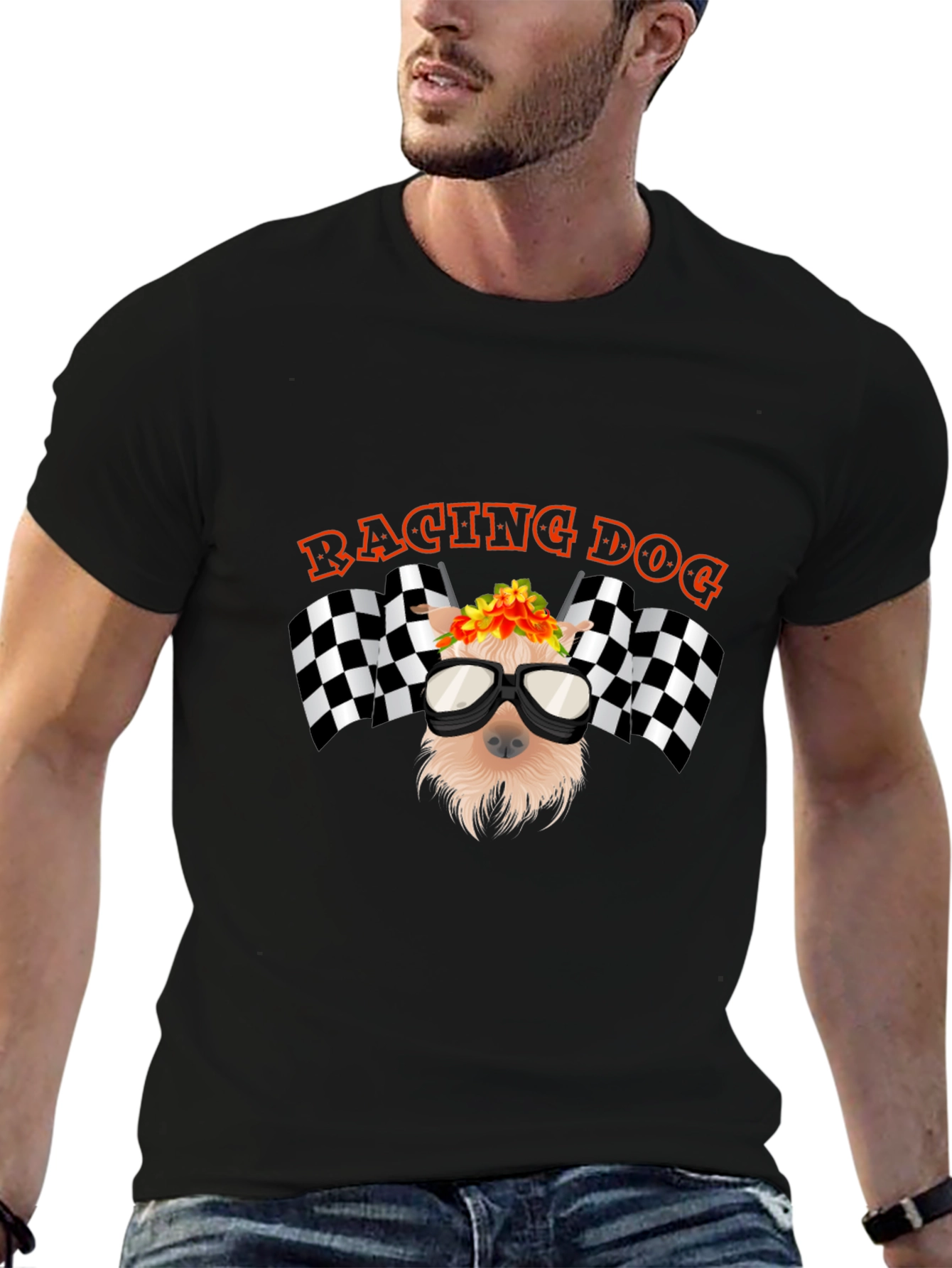 Black Racing Dog Graphic T-Shirt - Black Cotton Tee view 6