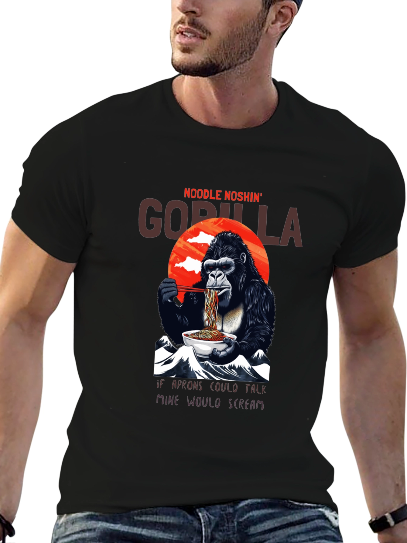 Black Noodle Noshing Gorilla T-Shirt view 6