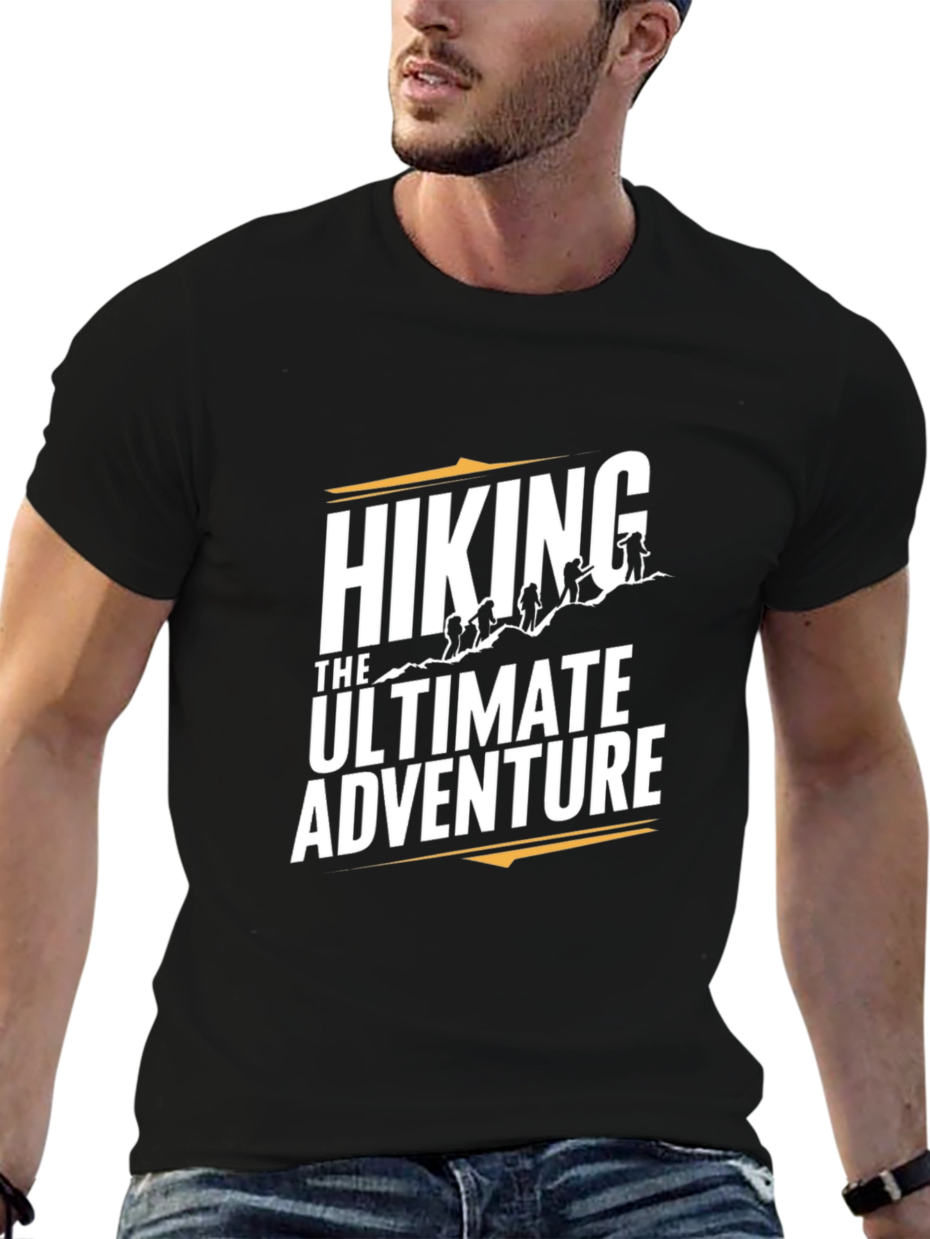 Black Hiking Adventure Graphic Tee - Black Cotton T-Shirt view 6