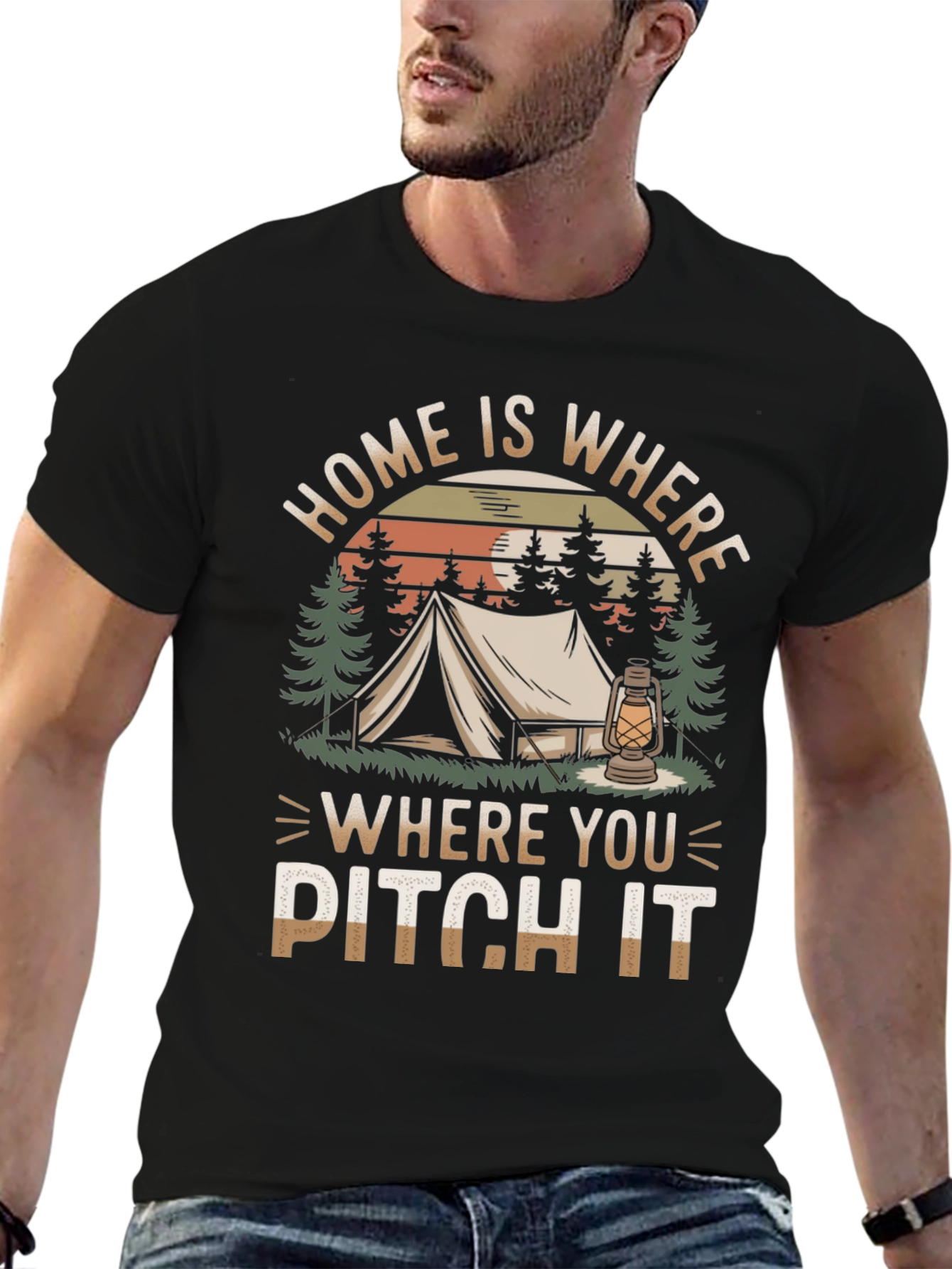 Black Home Is Where You Pitch It Camping T-Shirt view 6