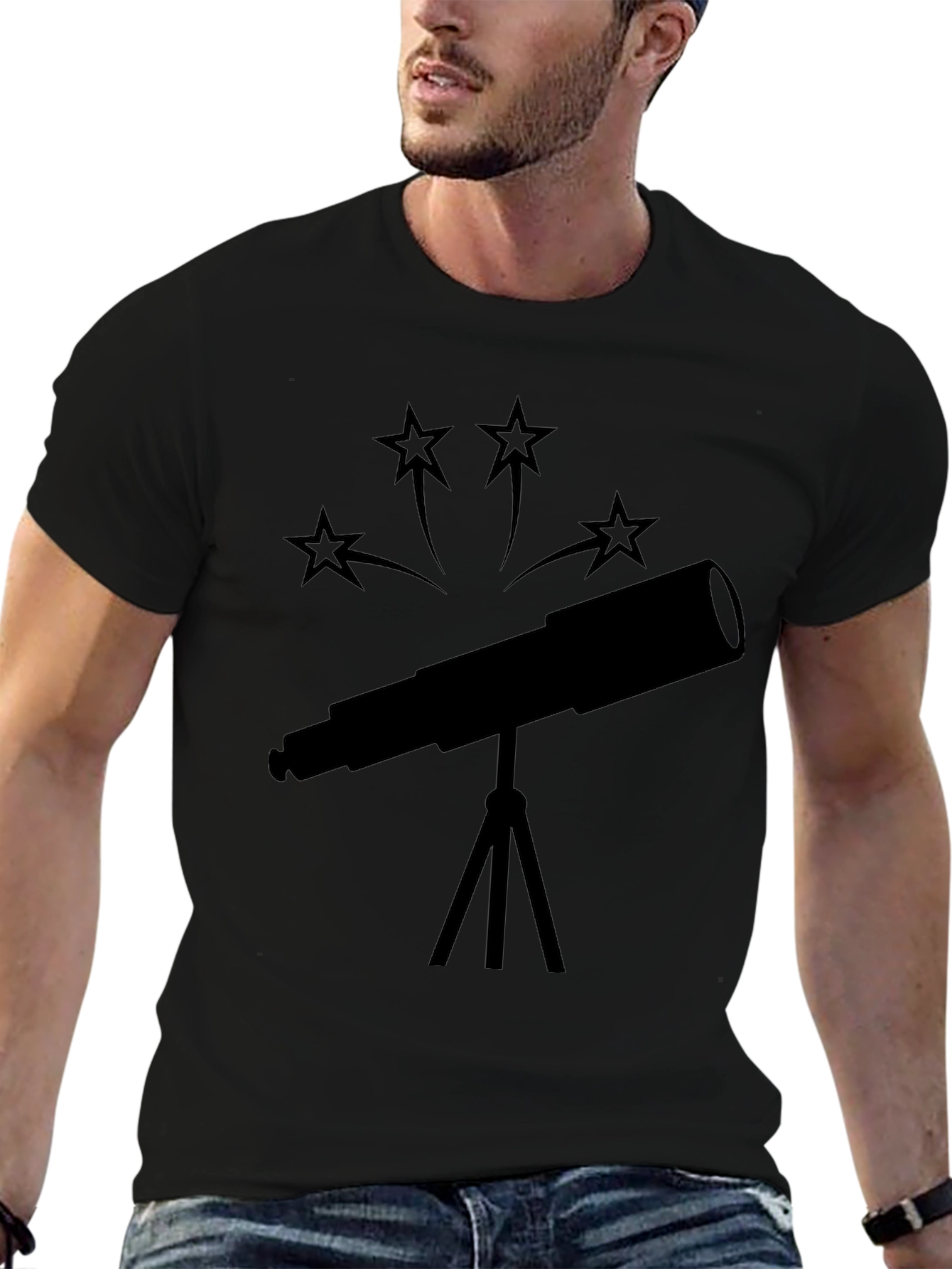 Black Telescope Star Gazer Black T-Shirt view 6