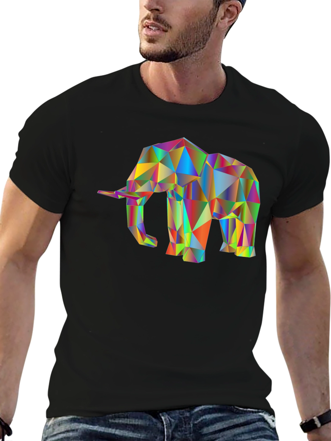 Black Geometric Elephant T-Shirt - Modern Art Tee view 6