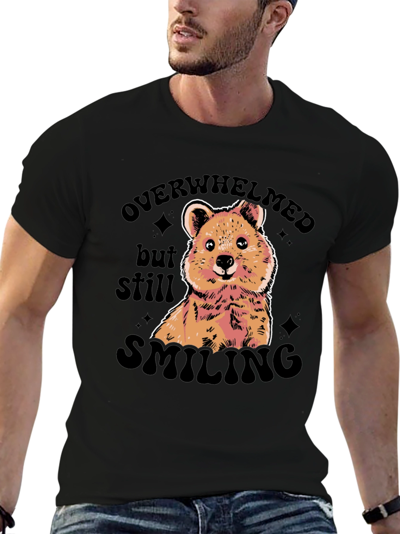 Black Overwhelmed But Still Smiling Graphic Tee view 6