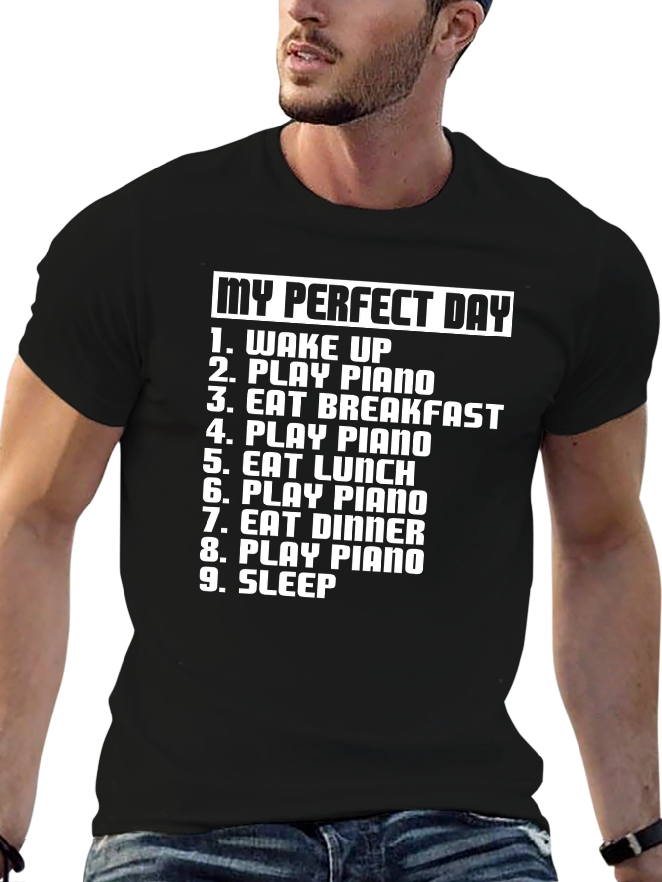 Black My Perfect Day Piano T-Shirt - Musician Gift view 6