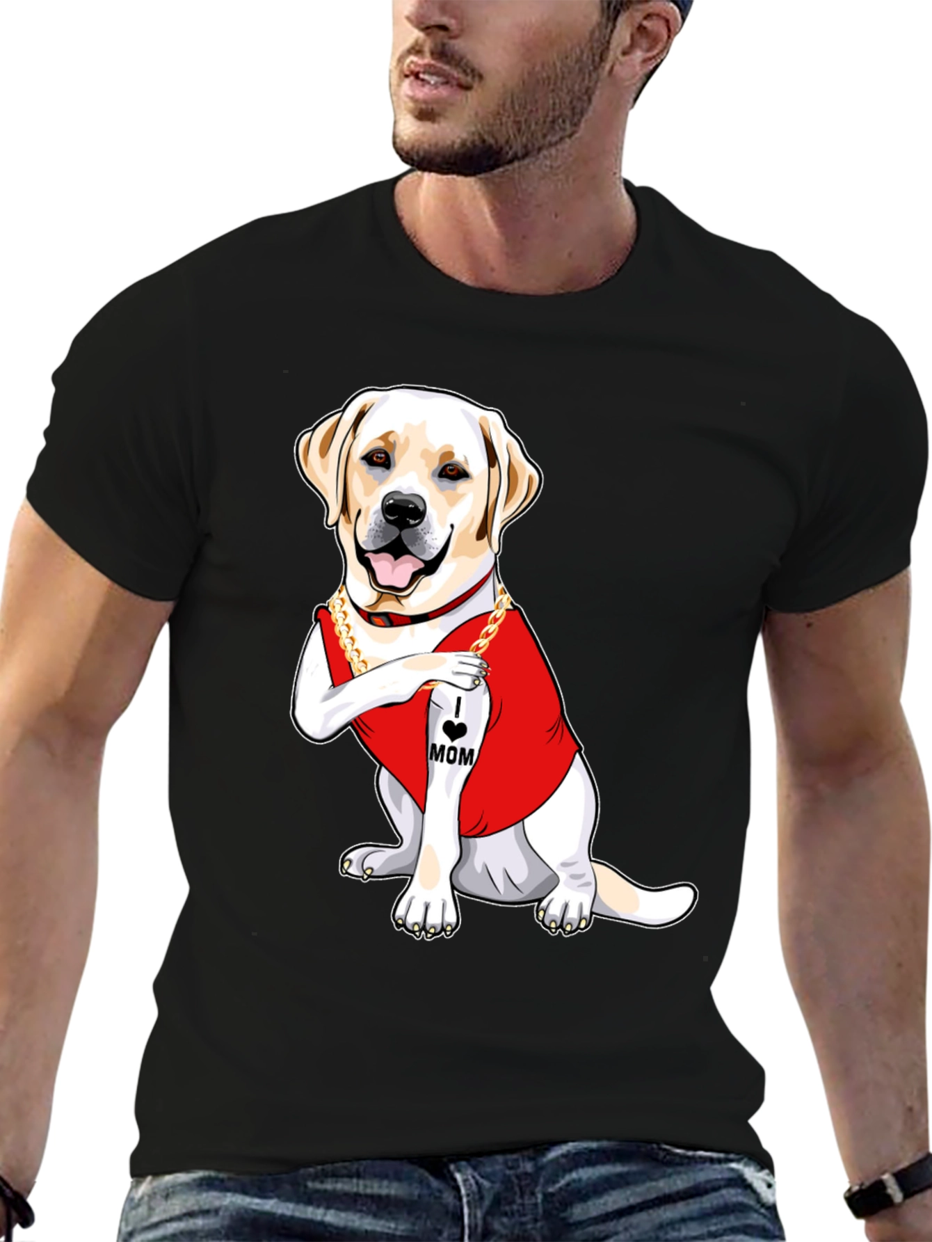 Black I Heart Mom Dog T-Shirt - Cute Labrador Graphic Tee view 6