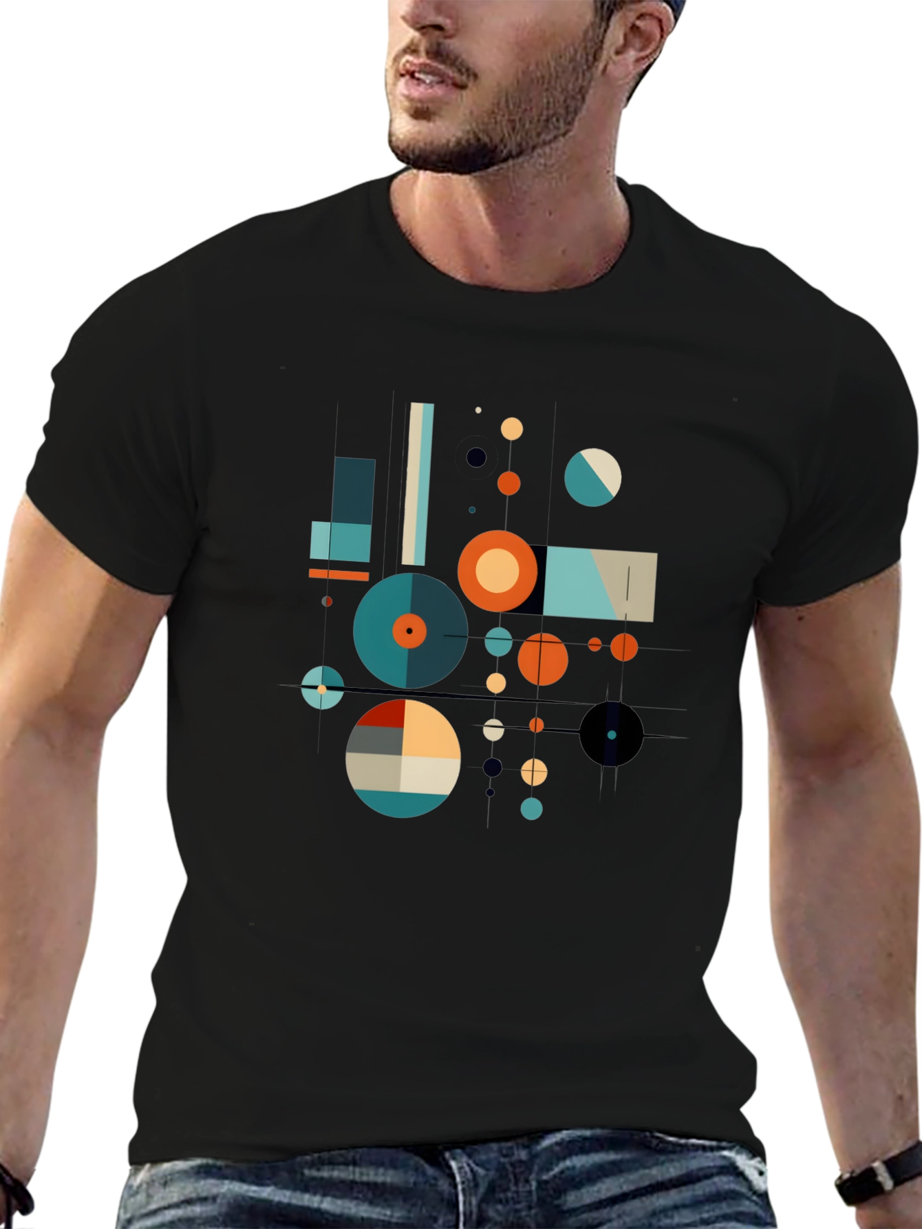 Black Geometric Art Graphic Print Black T-Shirt view 6