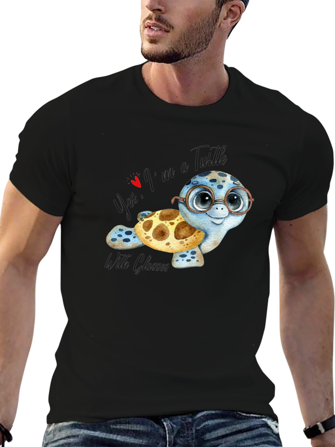 Black Cute Turtle with Glasses T-Shirt view 6