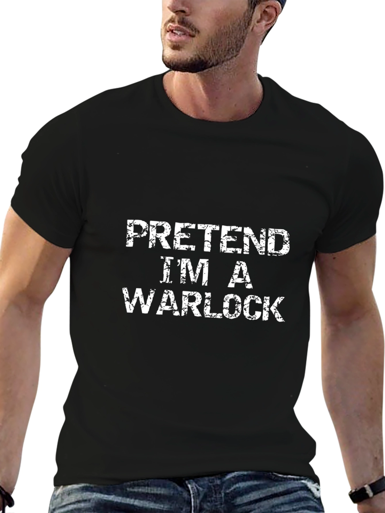 Black Pretend I'm A Warlock Black Graphic T-Shirt view 6