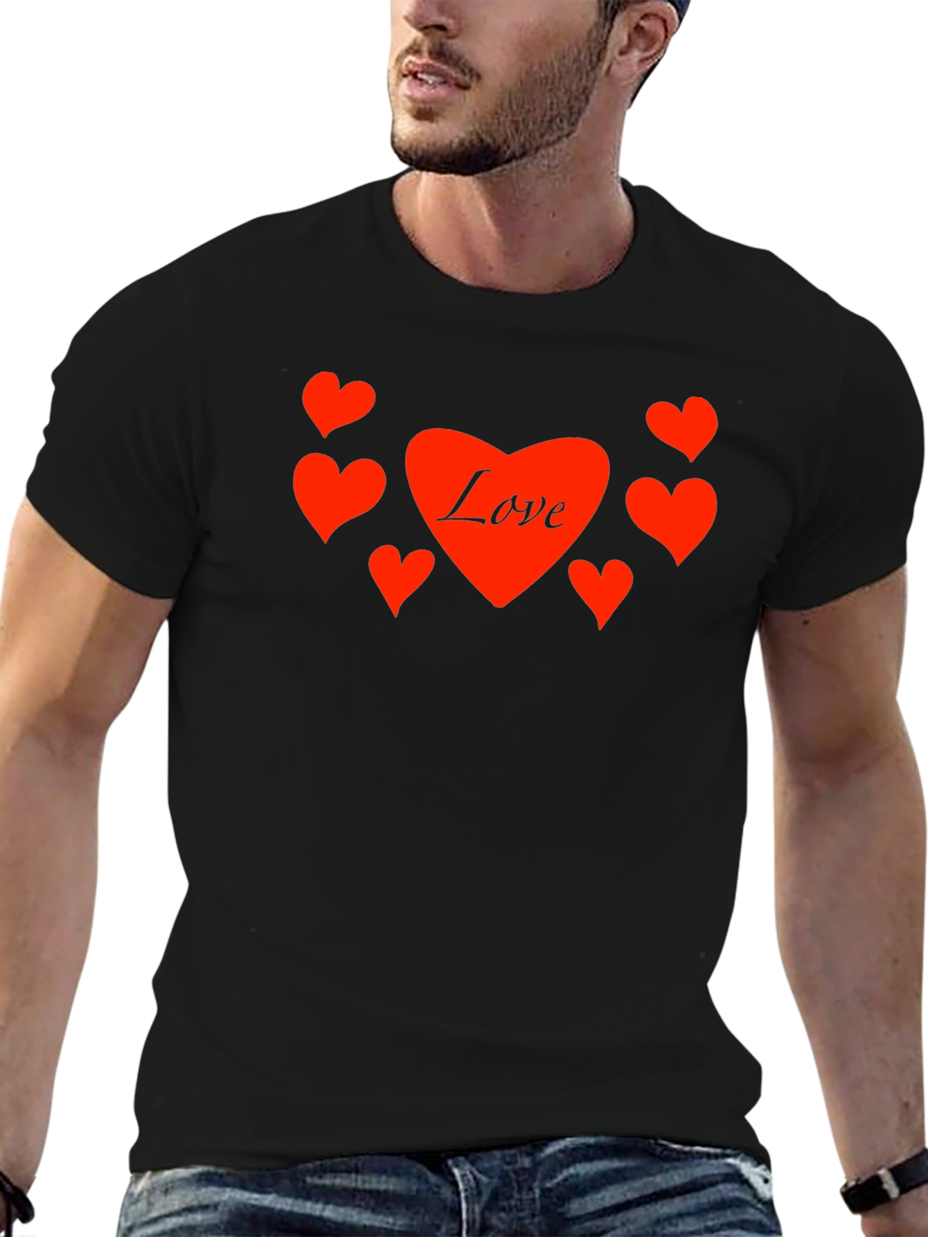 Black Love Heart Graphic Black T-Shirt view 6