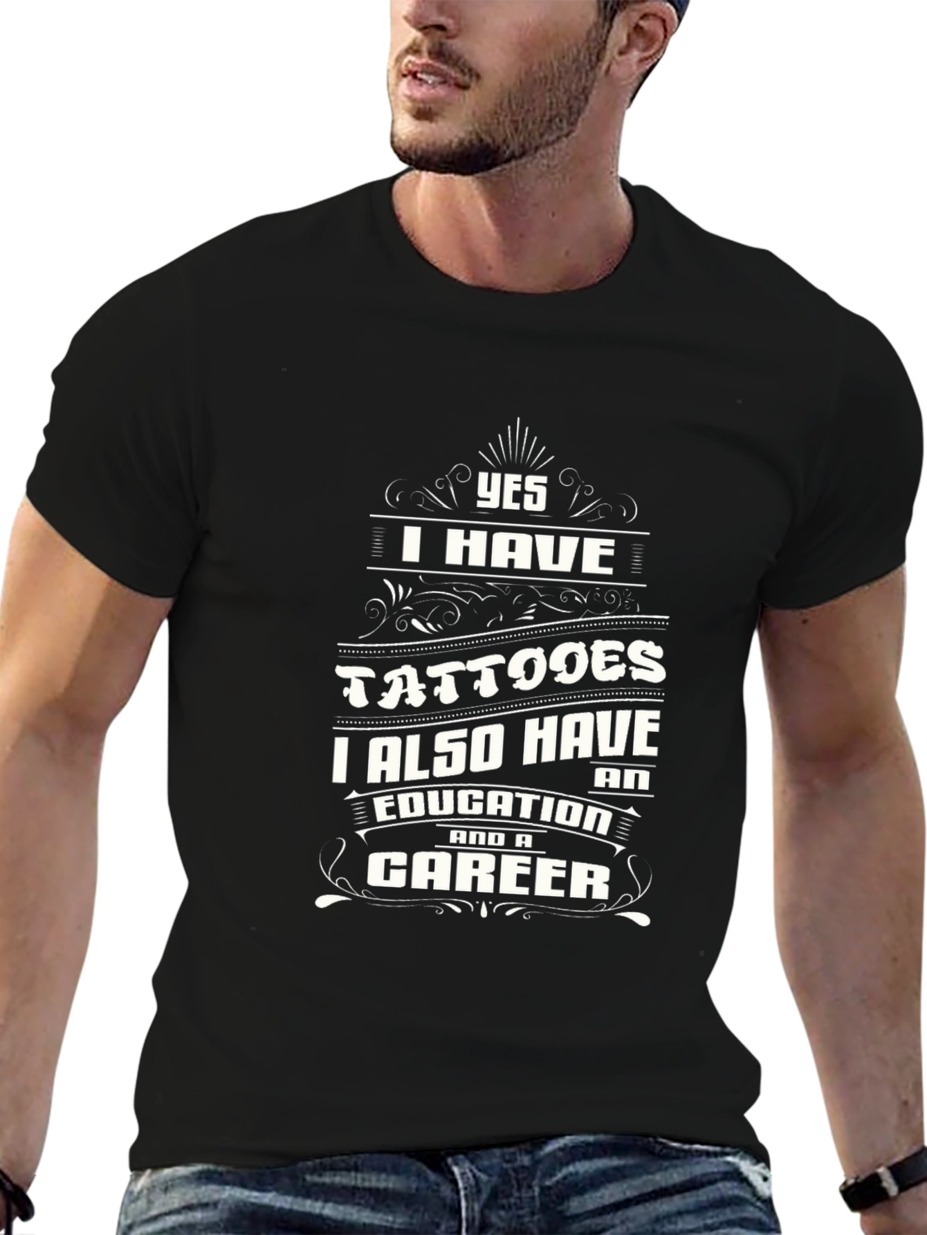 Black Tattooed & Educated Tee - Yes I Have Tattoos T-Shirt view 6
