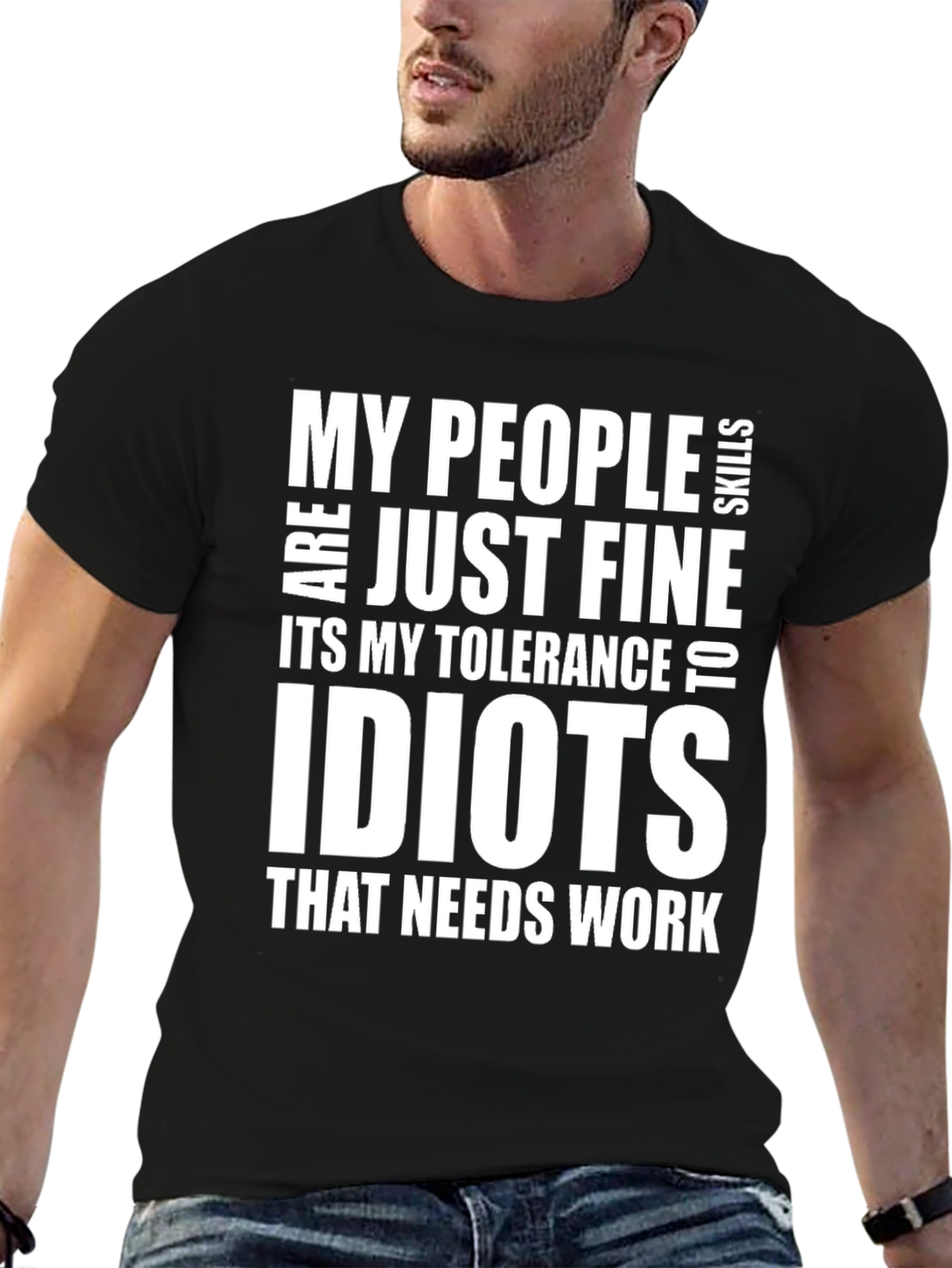 Black Funny "Idiots" Tolerance Sarcastic Graphic T-Shirt view 6