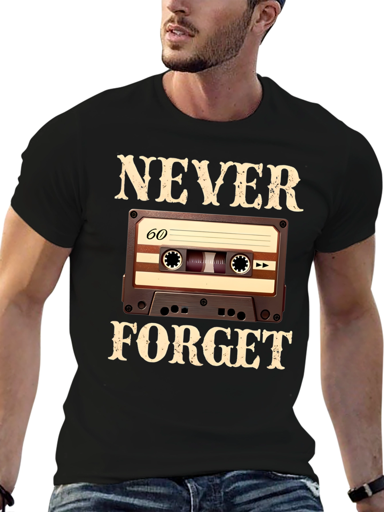 Black Never Forget Cassette Tape T-Shirt view 6
