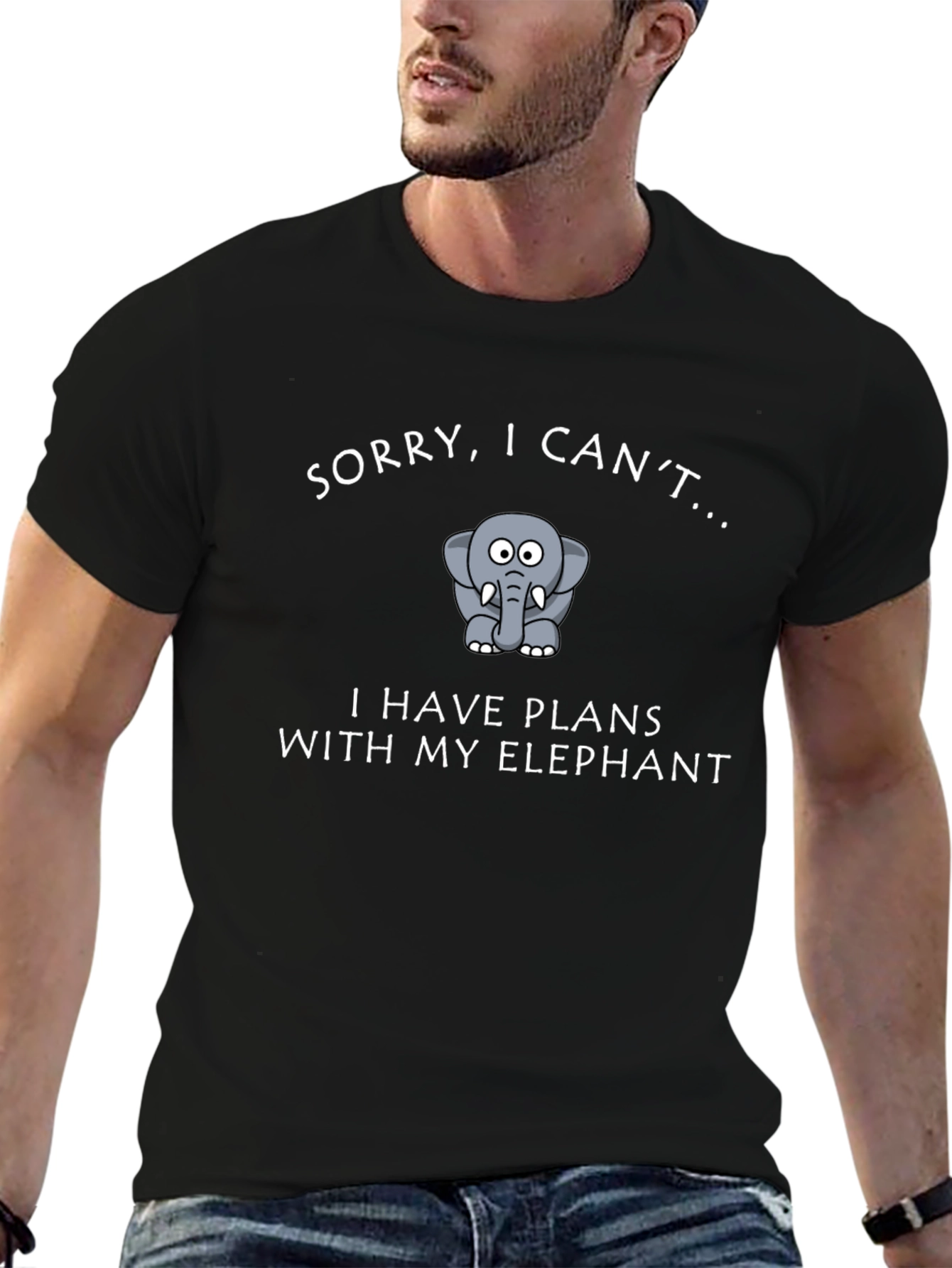 Black Funny Elephant Plans Graphic T-Shirt - Black view 6