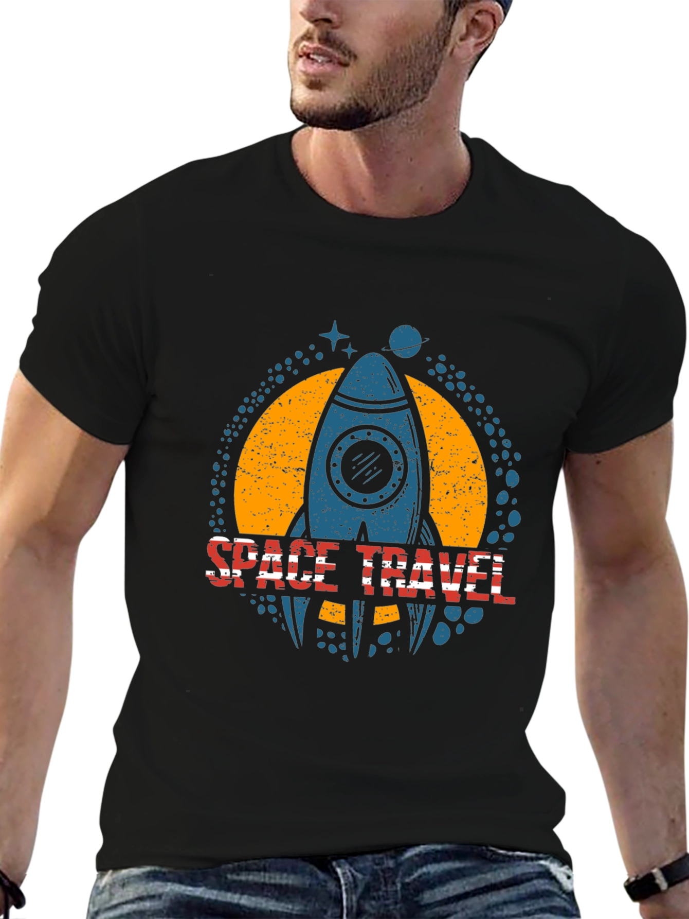 Black Space Travel Graphic T-Shirt view 6