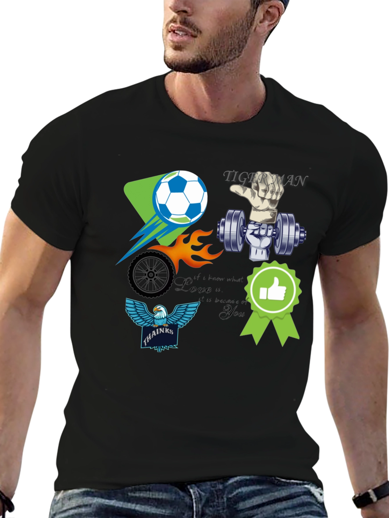 Black Unique Graphic T-Shirt - Soccer, Gym, Eagle Design view 6