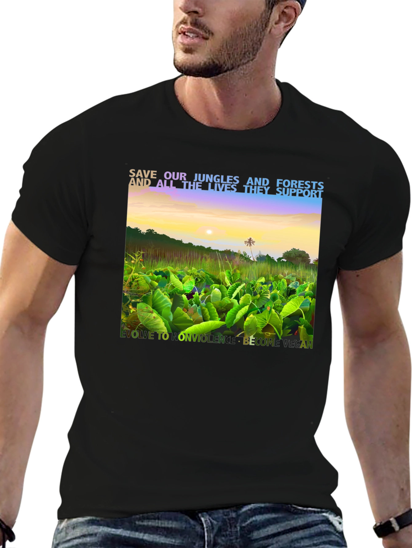 Black Save Our Jungles & Forests Vegan T-Shirt view 6