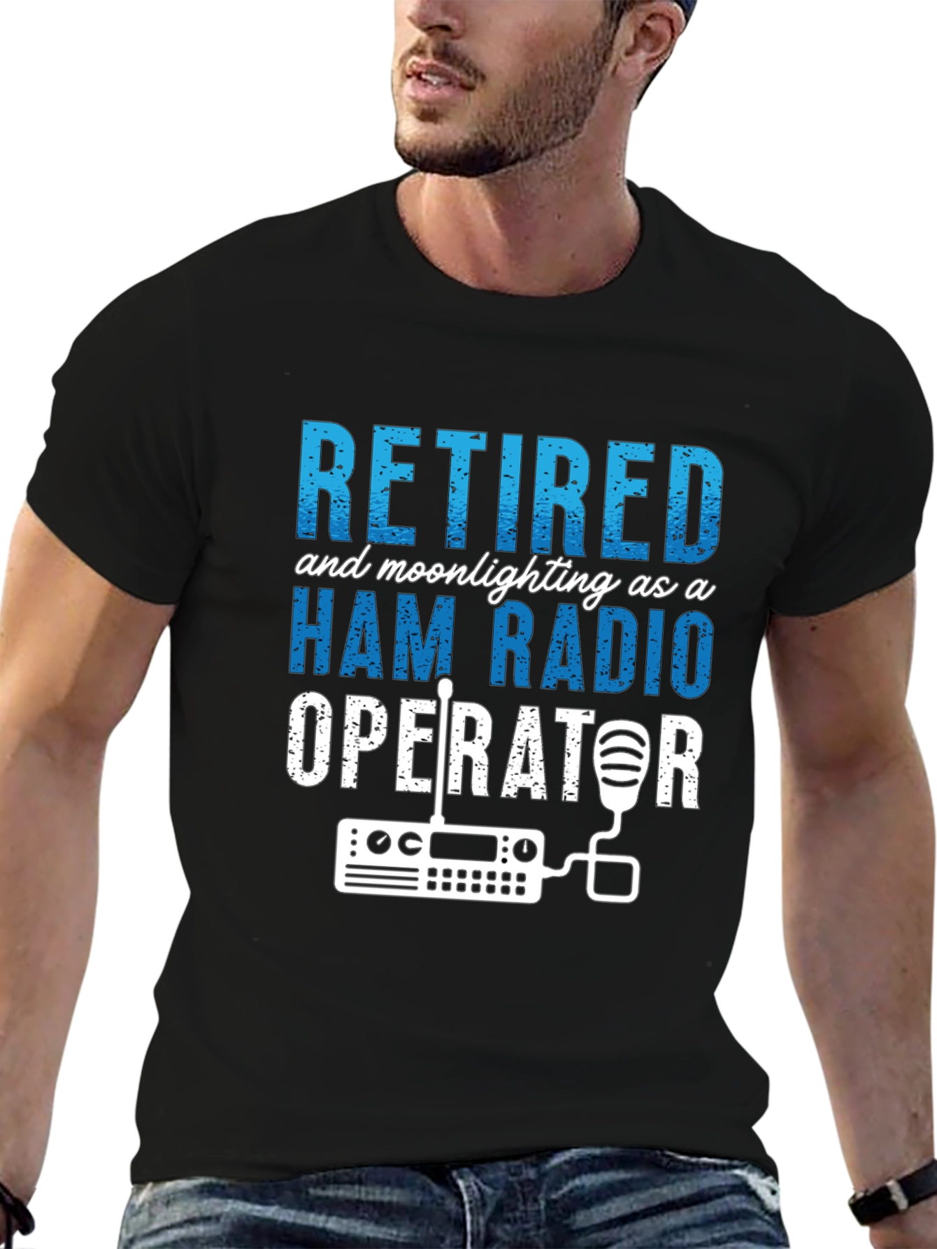 Black Retired Ham Radio Operator T-Shirt view 6