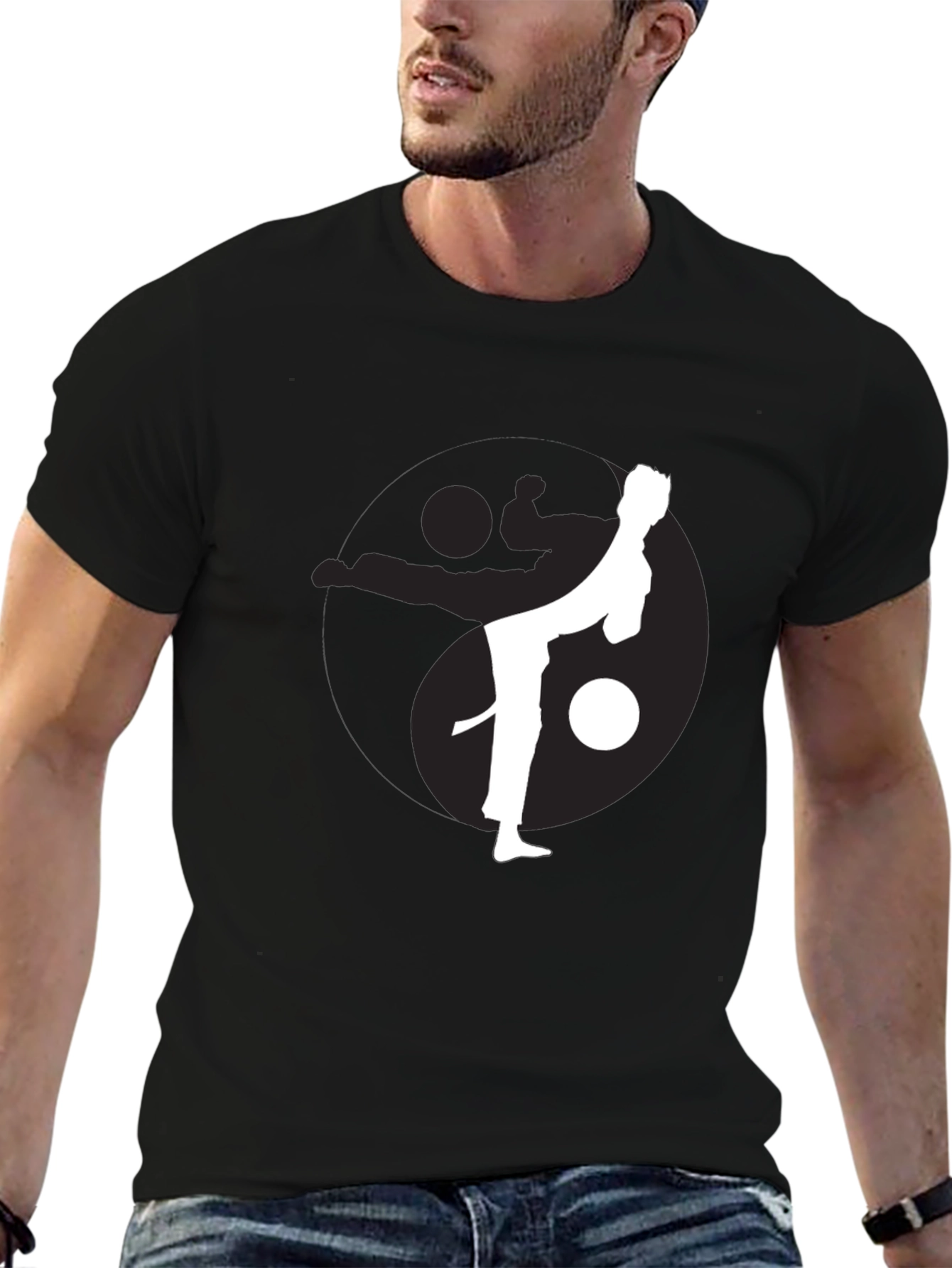 Black Martial Arts Yin Yang Graphic Tee view 6