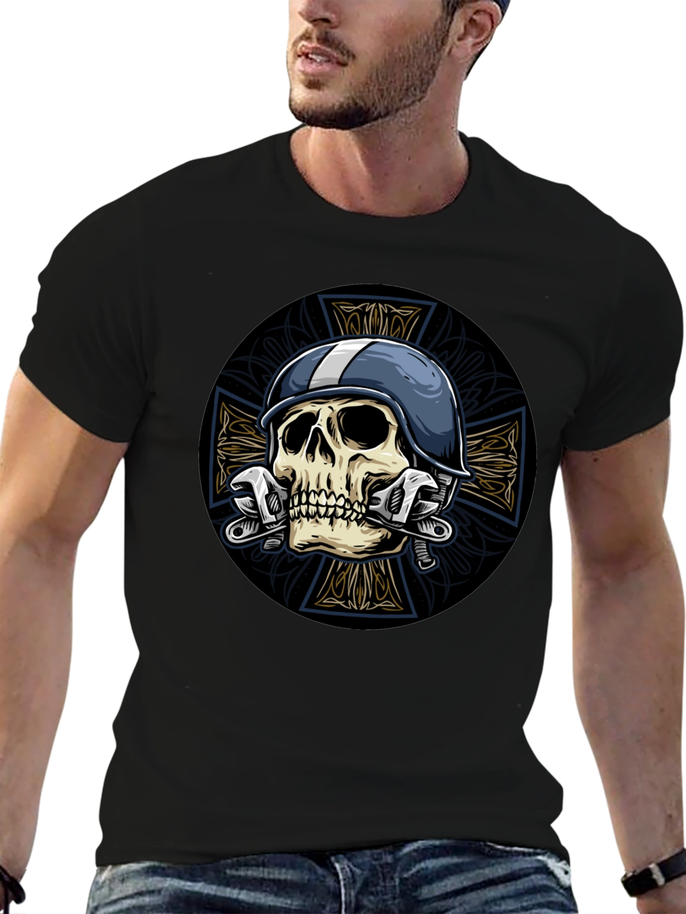 Black Skull & Wrench Graphic Tee view 6