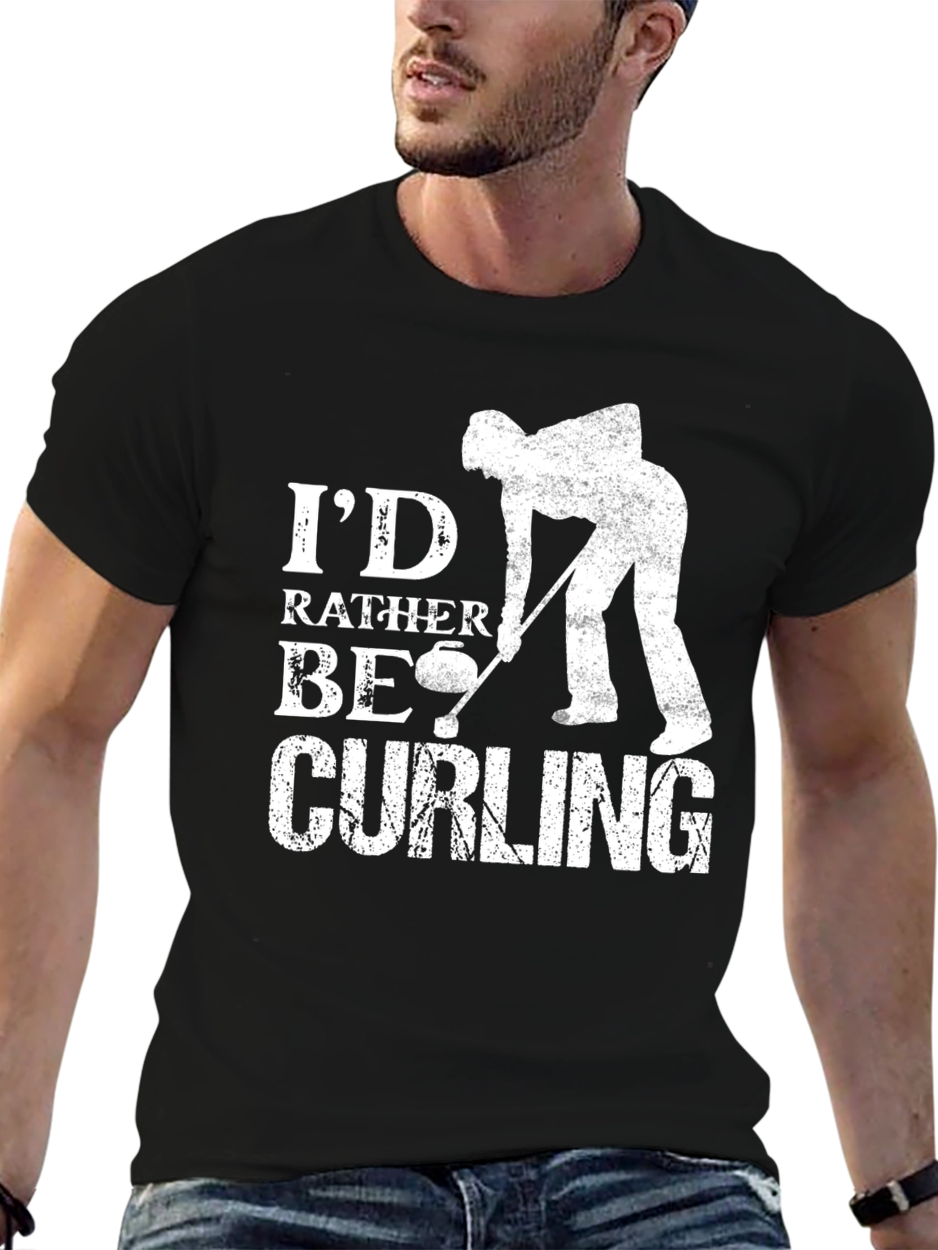 Black I'd Rather Be Curling T-Shirt view 6