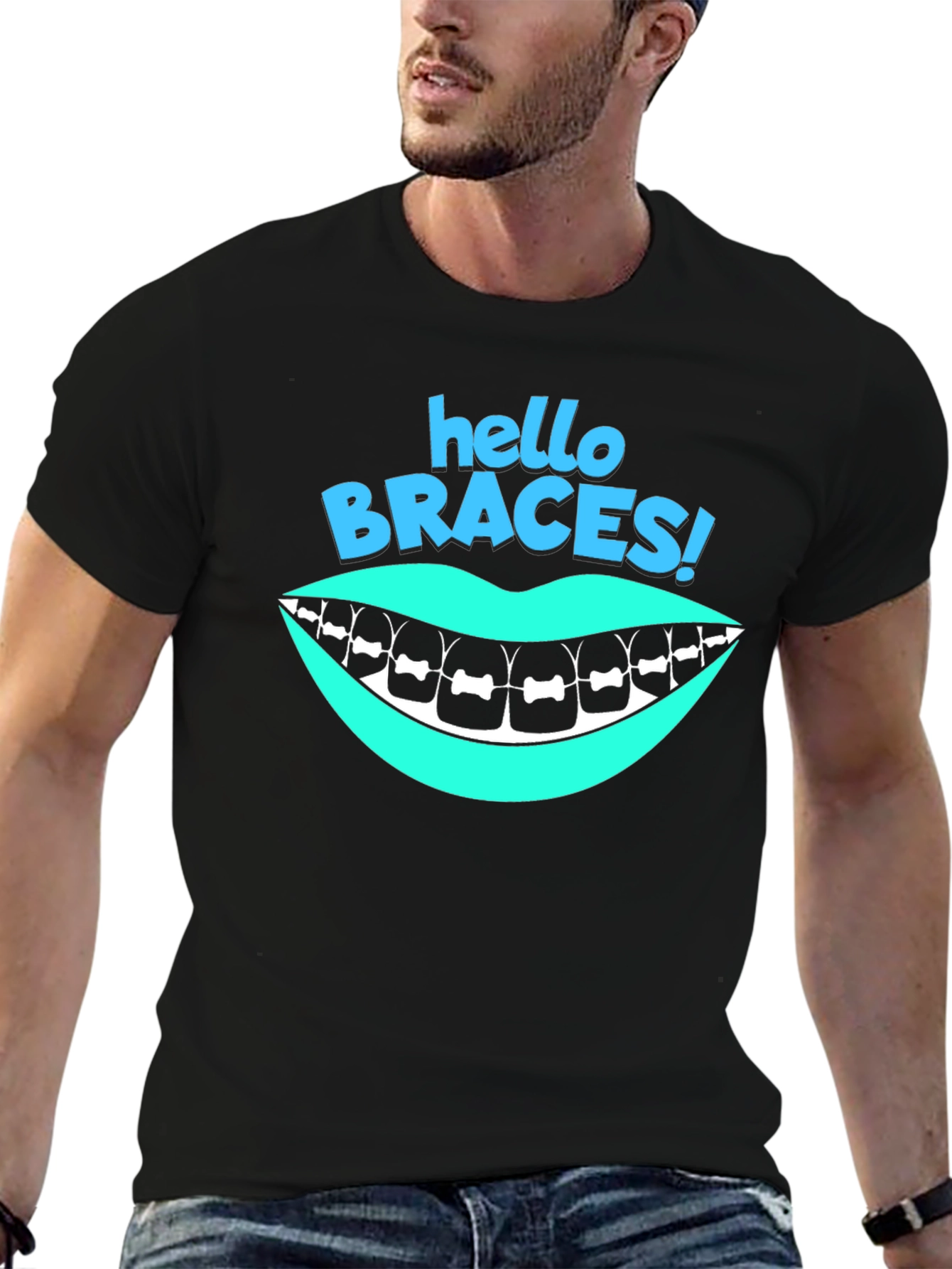 Black Hello Braces! Graphic T-Shirt - Black view 6