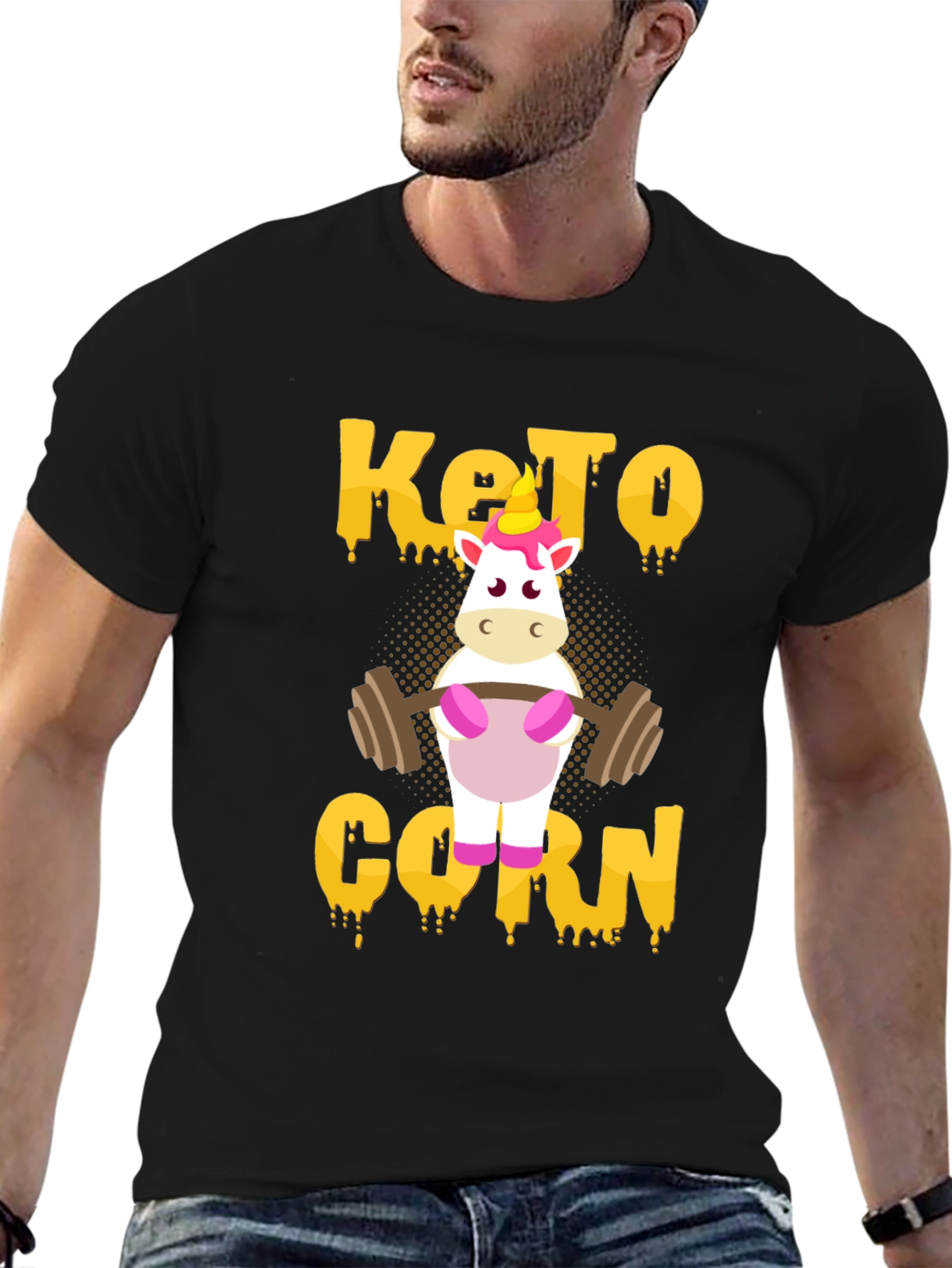 Black Keto Corn Unicorn T-Shirt - Funny Gym Workout Tee view 6