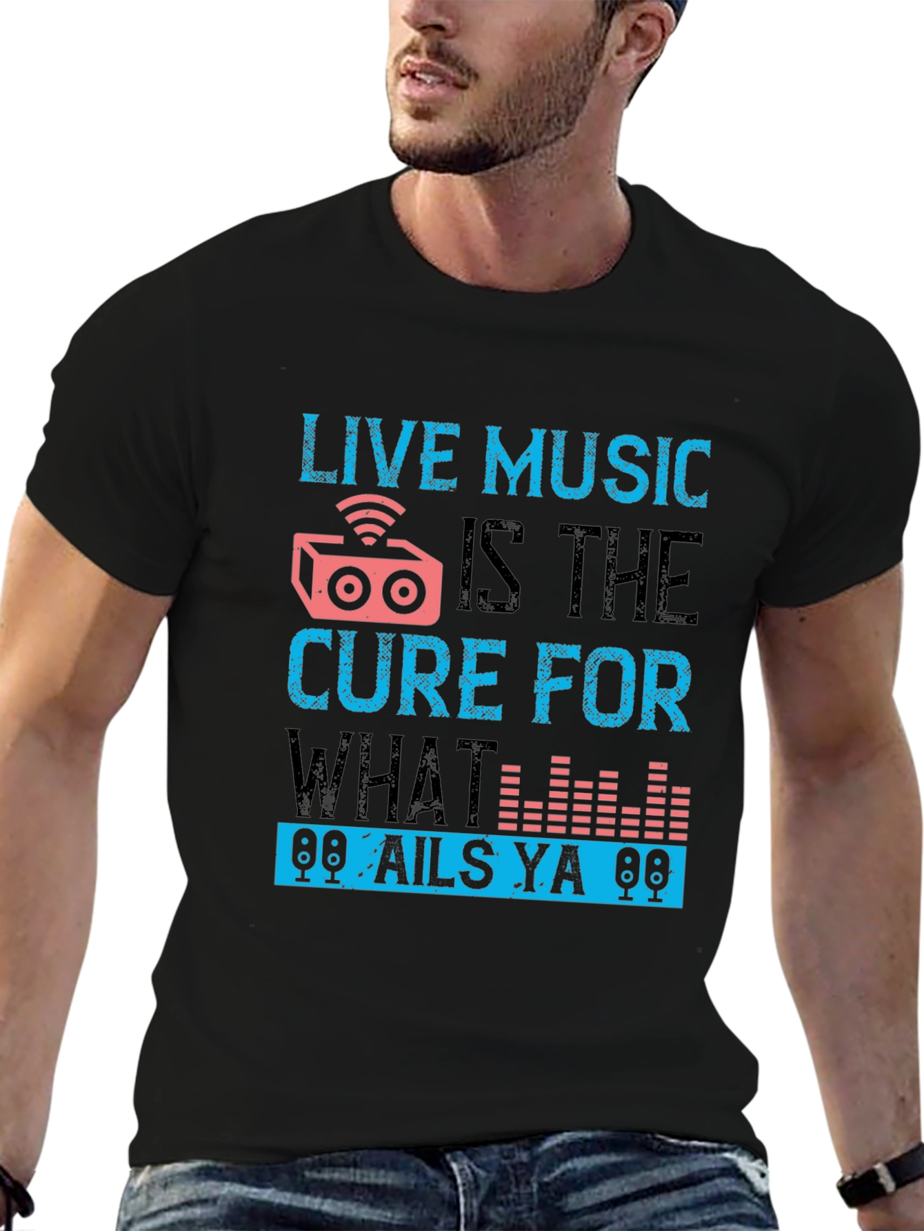 Black Live Music Cure Graphic Tee - Black view 6
