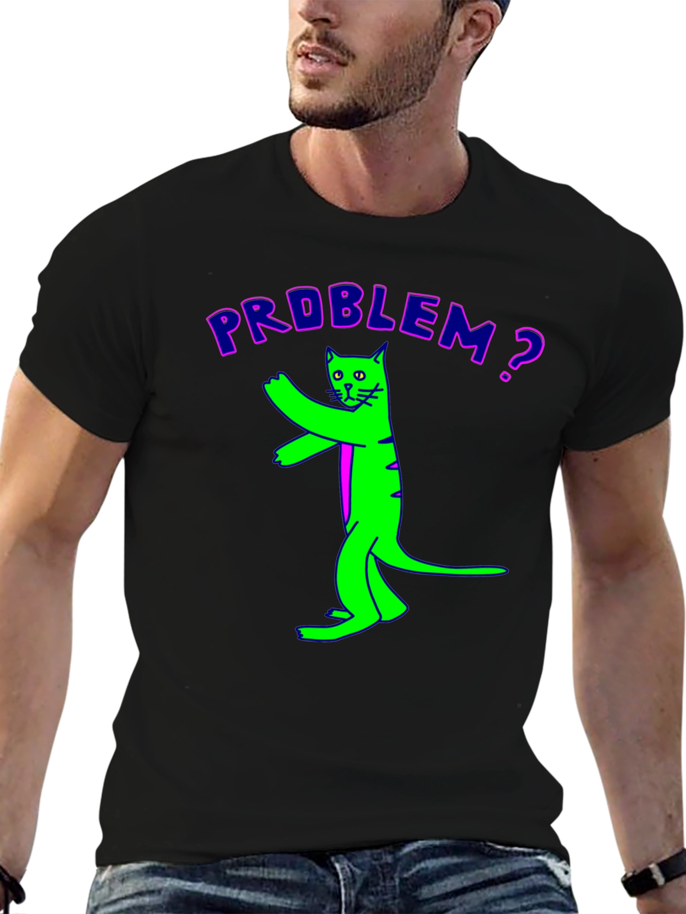 Black Problem Cat Graphic Tee - Unique Funny Design view 6