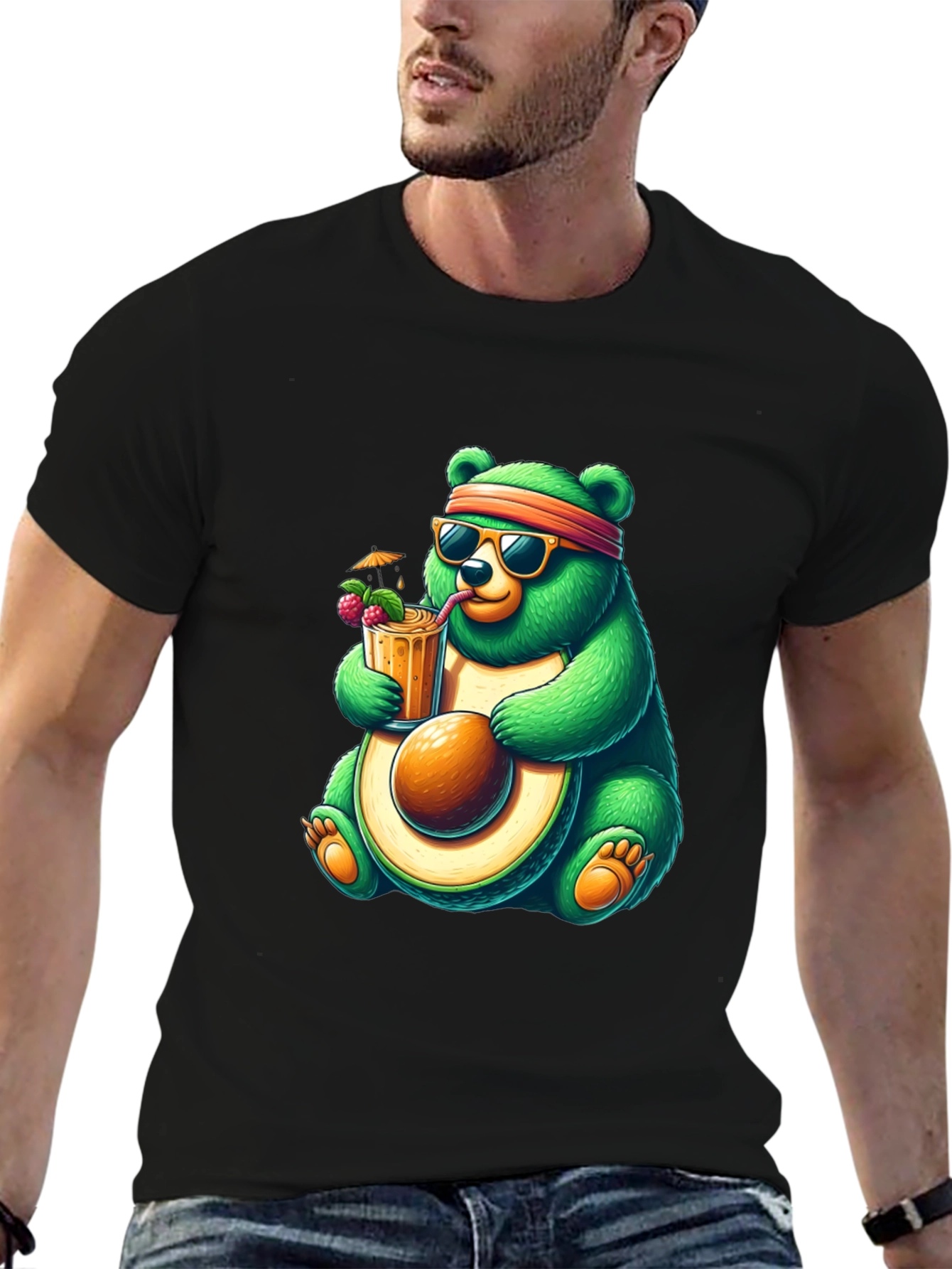 Black Bear Avocado Cocktail T-Shirt - Quirky Graphic Tee view 6