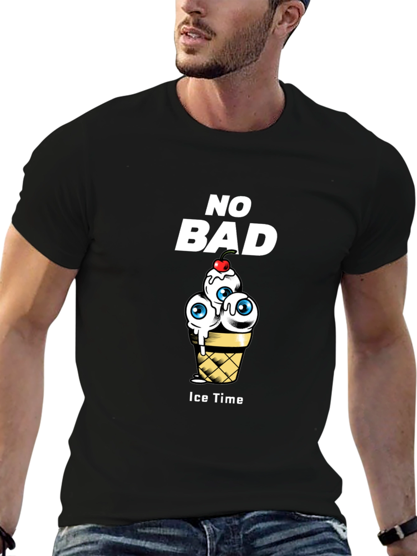 Black No Bad Ice Time Graphic T-Shirt view 6