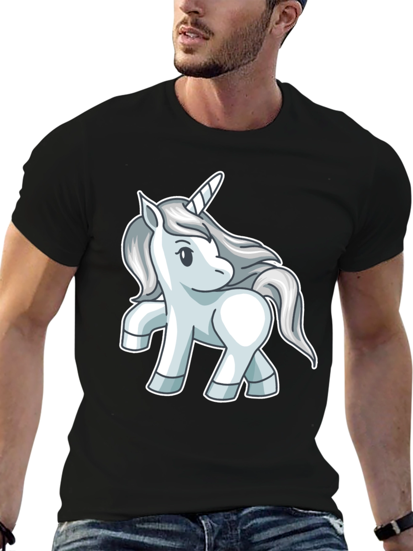 Black Unicorn Graphic T-Shirt - Black Cotton Tee view 6