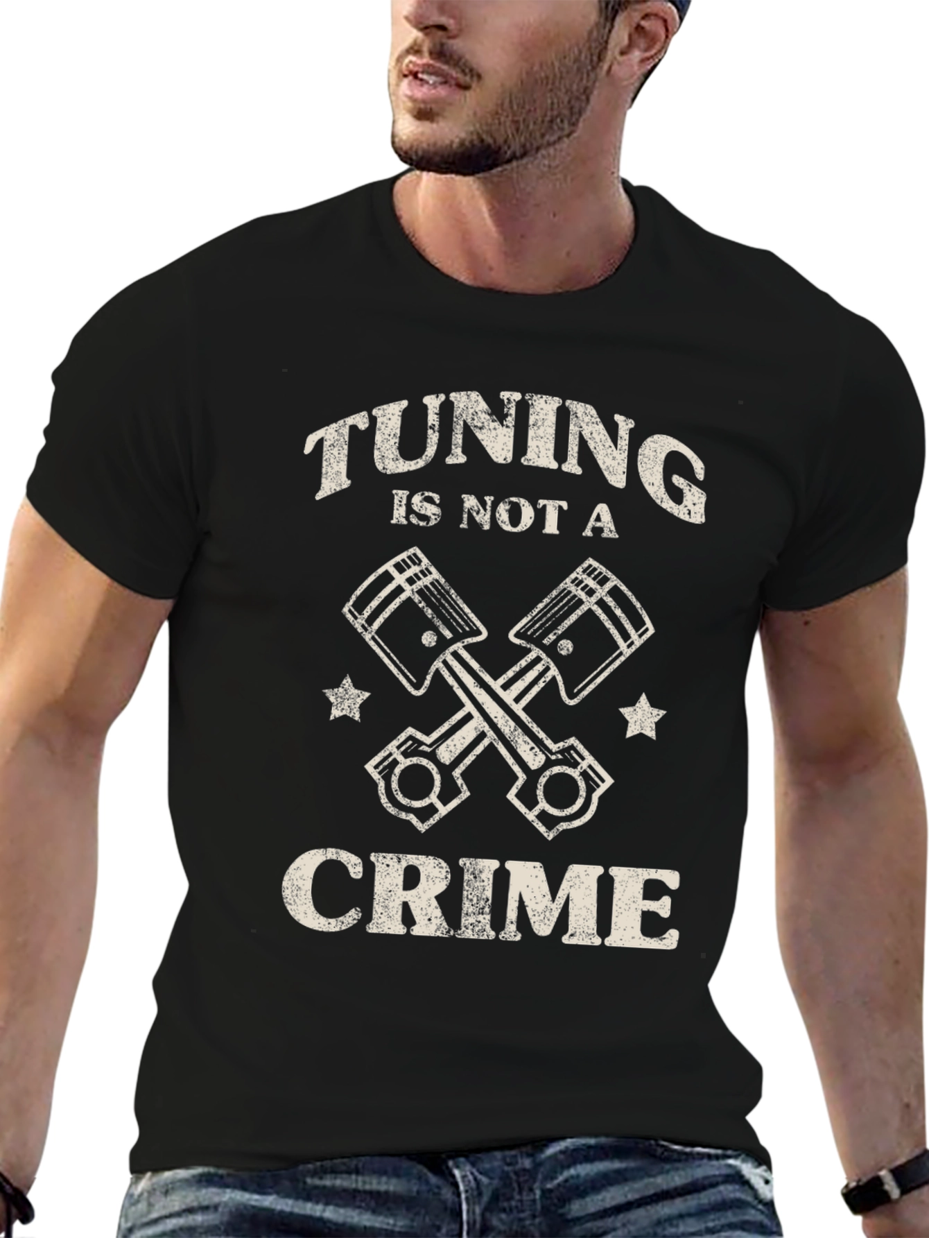 Black Tuning Is Not A Crime Graphic Tee - Car Enthusiast view 6