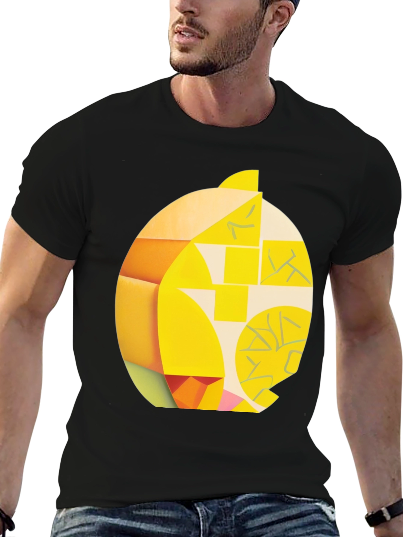 Black Abstract Geometric Lemon Graphic Tee - Modern Art Shirt view 6