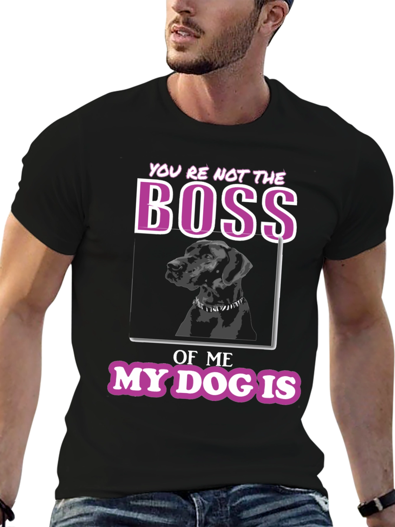 Black Funny Dog Lover T-Shirt - You're Not The Boss view 6