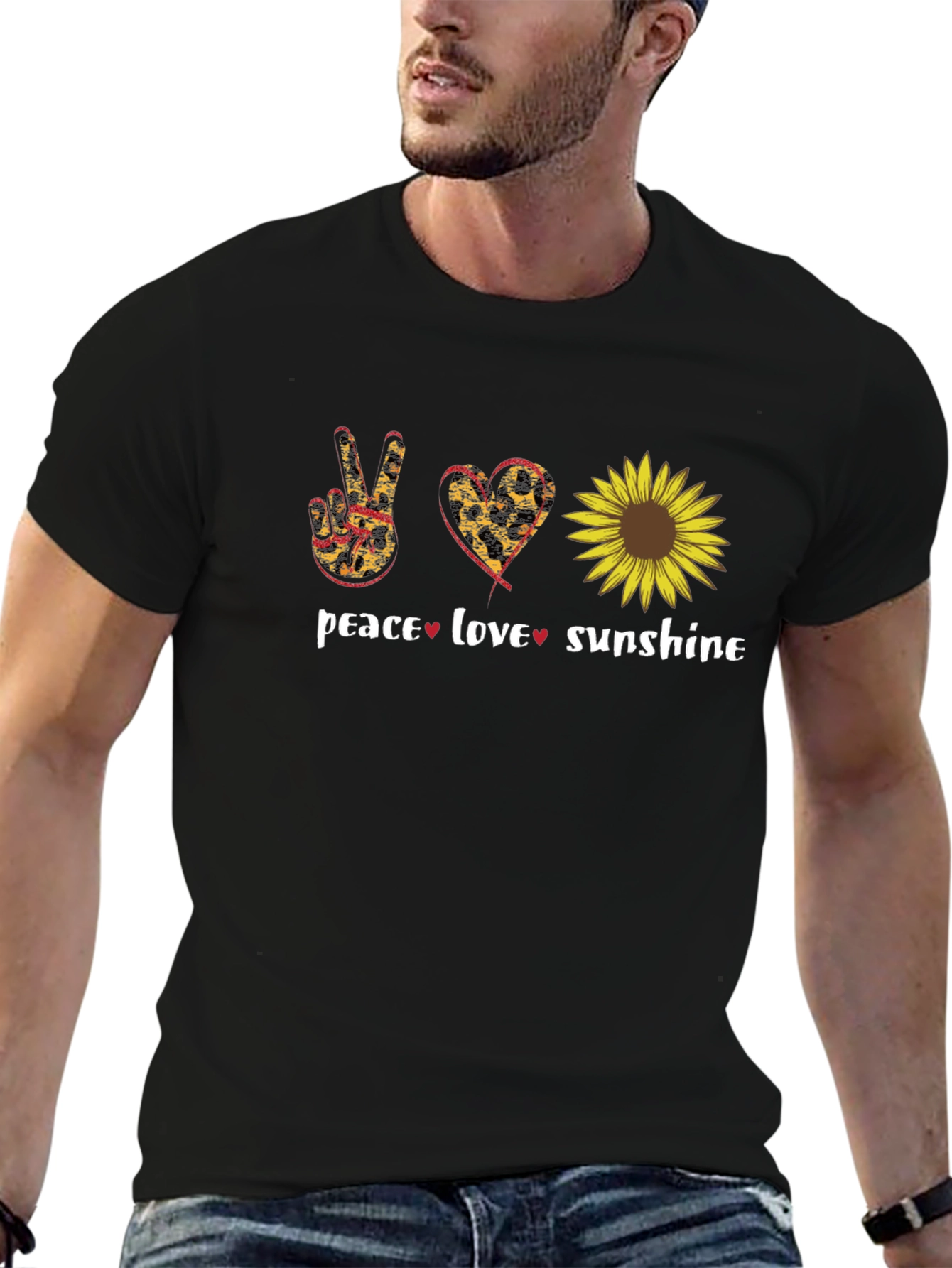 Black Peace Love Sunflower Graphic T-Shirt view 6