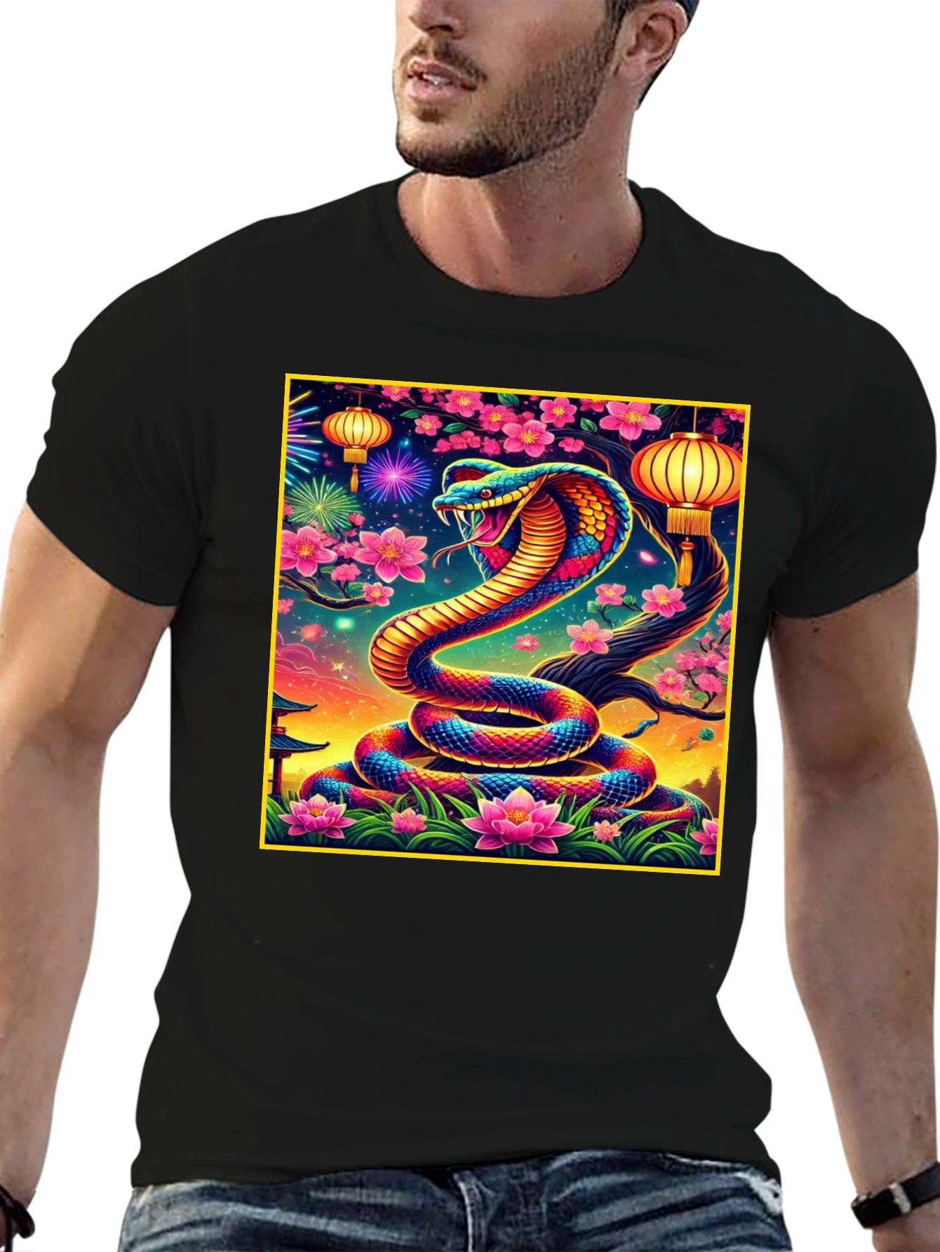 Black Vibrant Cobra Graphic Tee view 6